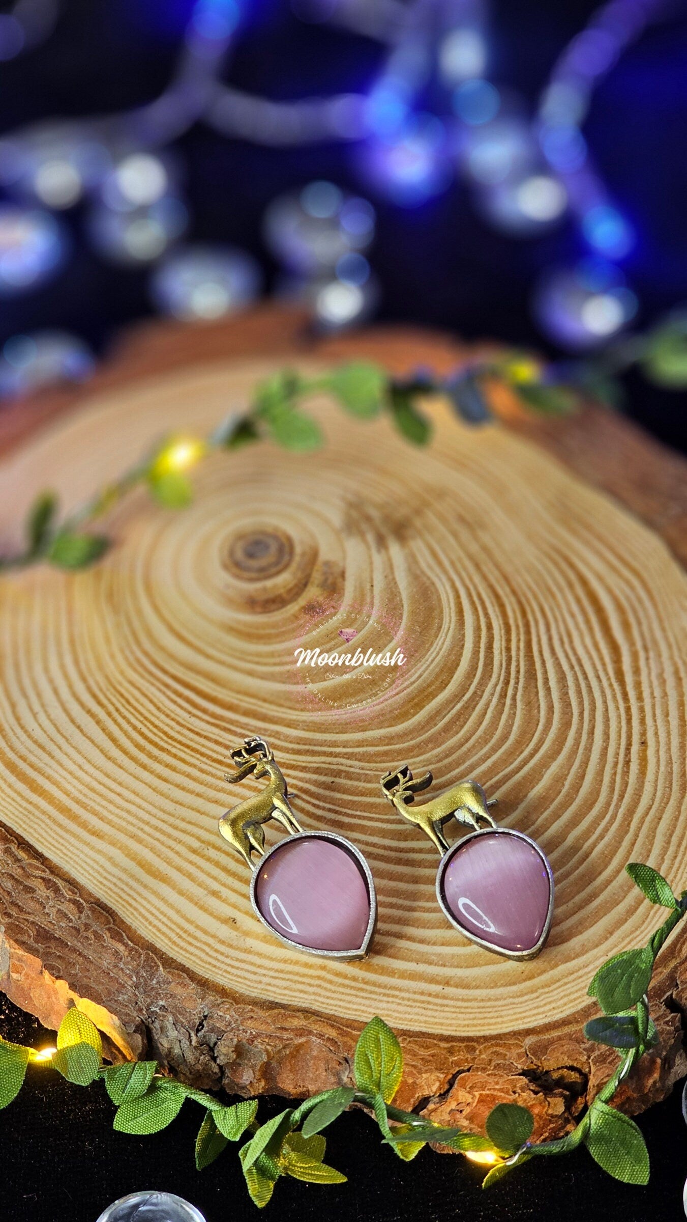 Reindeer Earrings: Handmade Brass & Silver Tone with Monalisa Stone