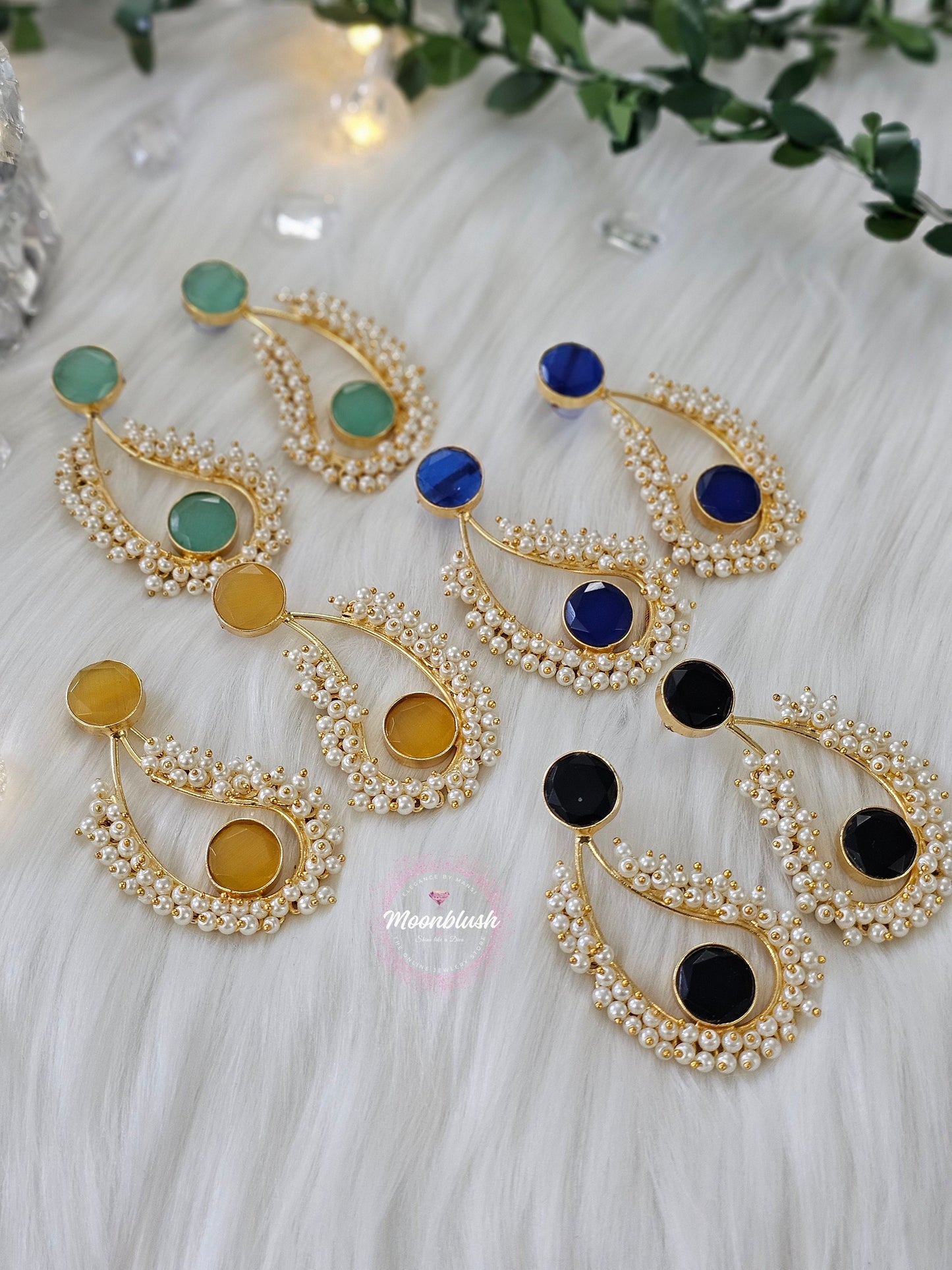 Brass Koiri Earrings with Monalisa Stones