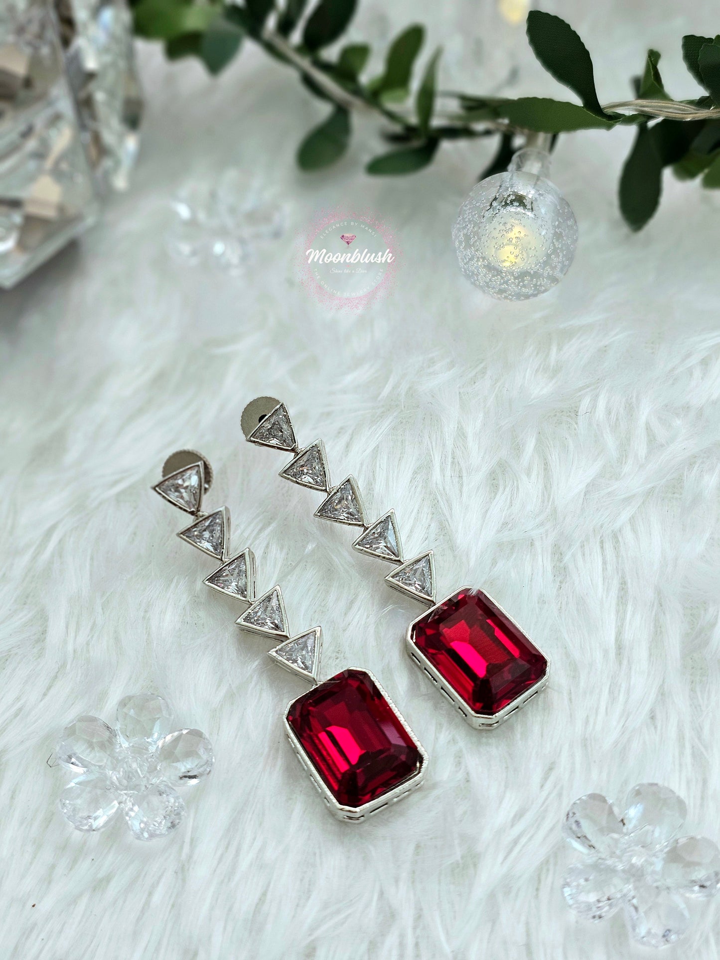 American Diamond Drop Earrings: Geometric Glass Crystal Stones