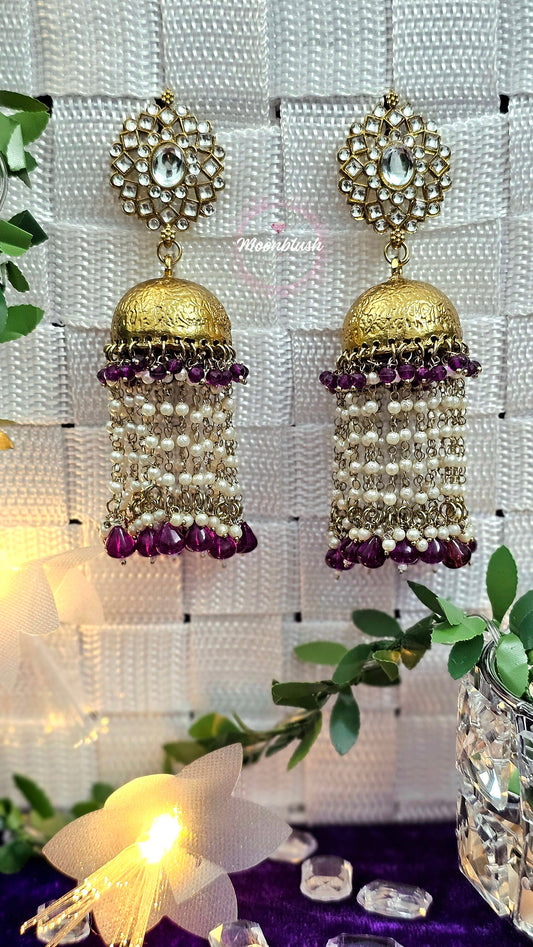 Kundan Jhumka Earrings with Pearl Tassels