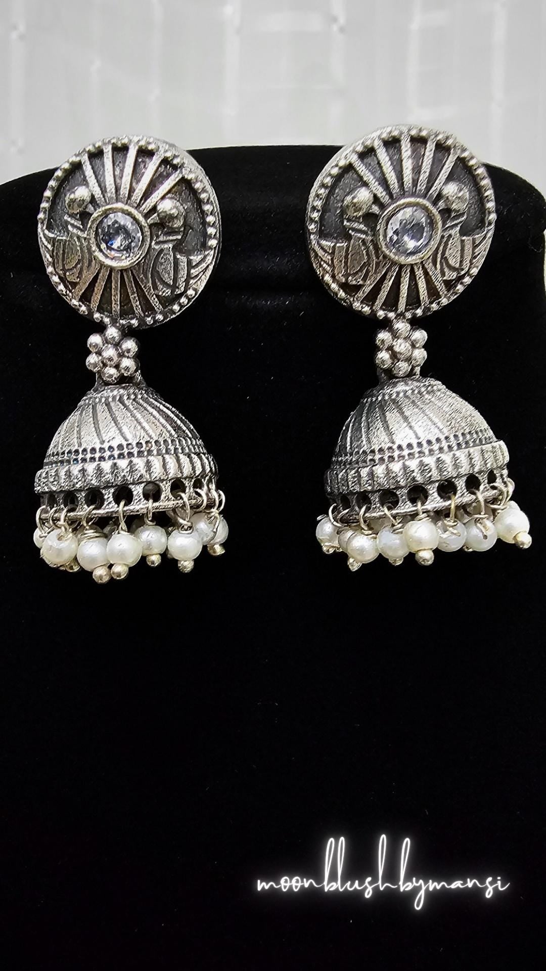 Silver Replica AD Stone Choker Set: Brass Pearl Jewelry