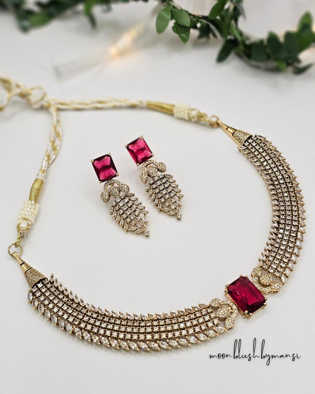 American Diamond Choker Necklace & Earrings: Cubic Zirconia Statement Jewelry