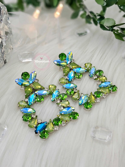 Korean Dangle Earrings – Holographic Green Gemstone