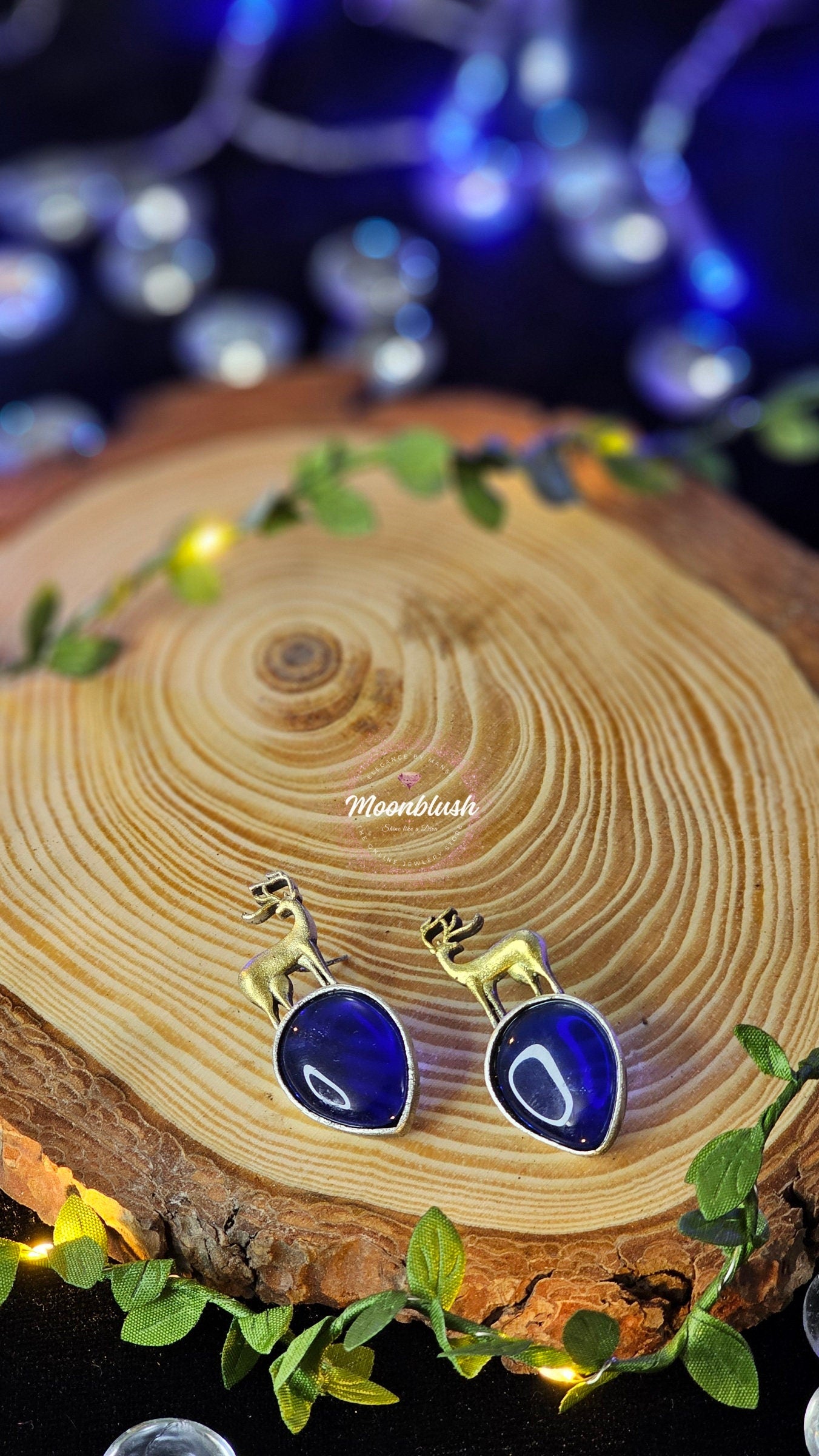 Reindeer Earrings: Handmade Brass & Silver Tone with Monalisa Stone