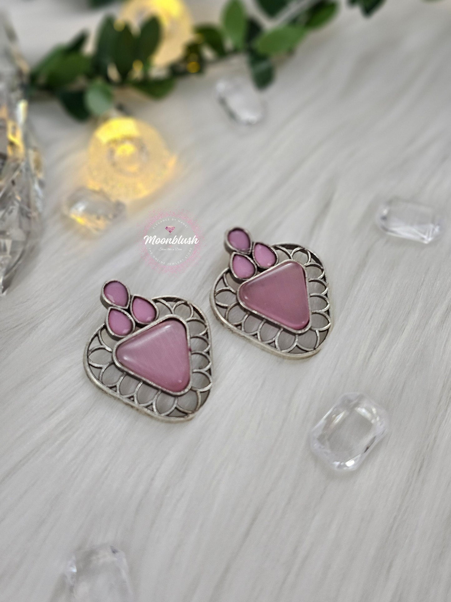 Silver Replica Earrings: Monalisa Stone, Elegant Office Wear