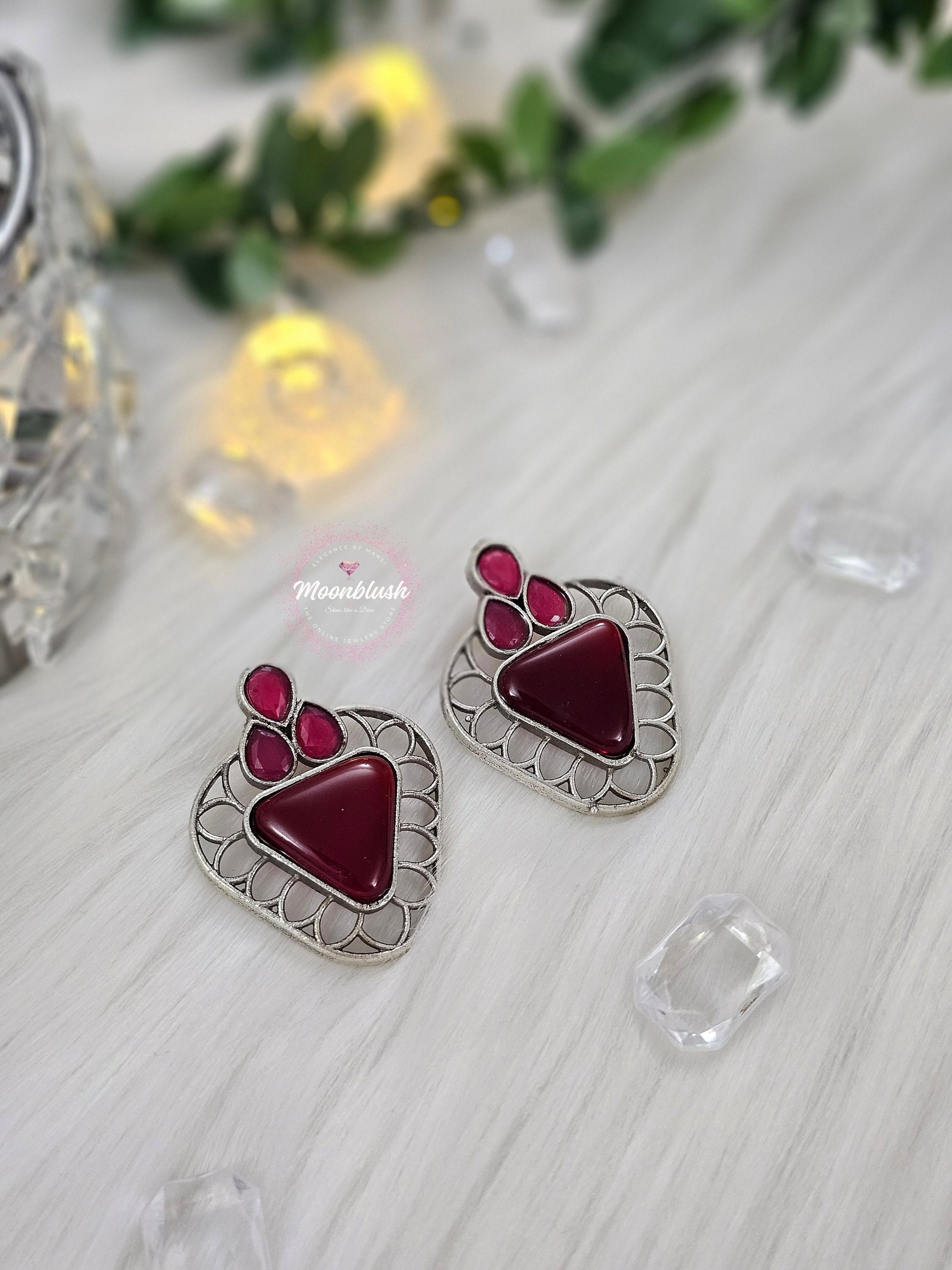 Silver Replica Earrings: Monalisa Stone, Elegant Office Wear