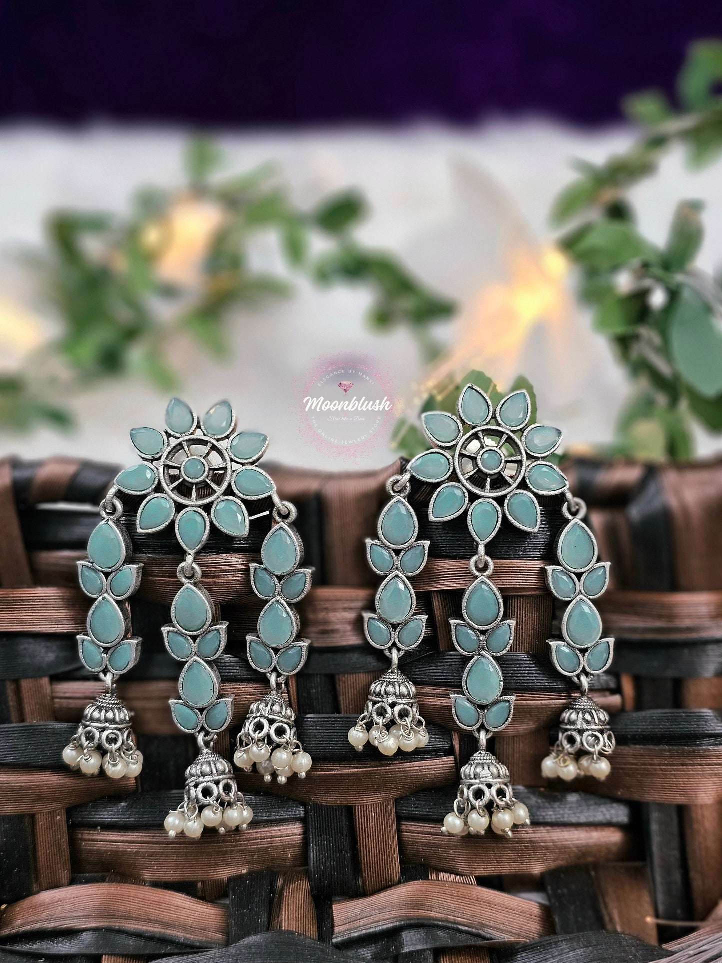 Green Gemstone Jhumki Earrings - Classy Dangly Style