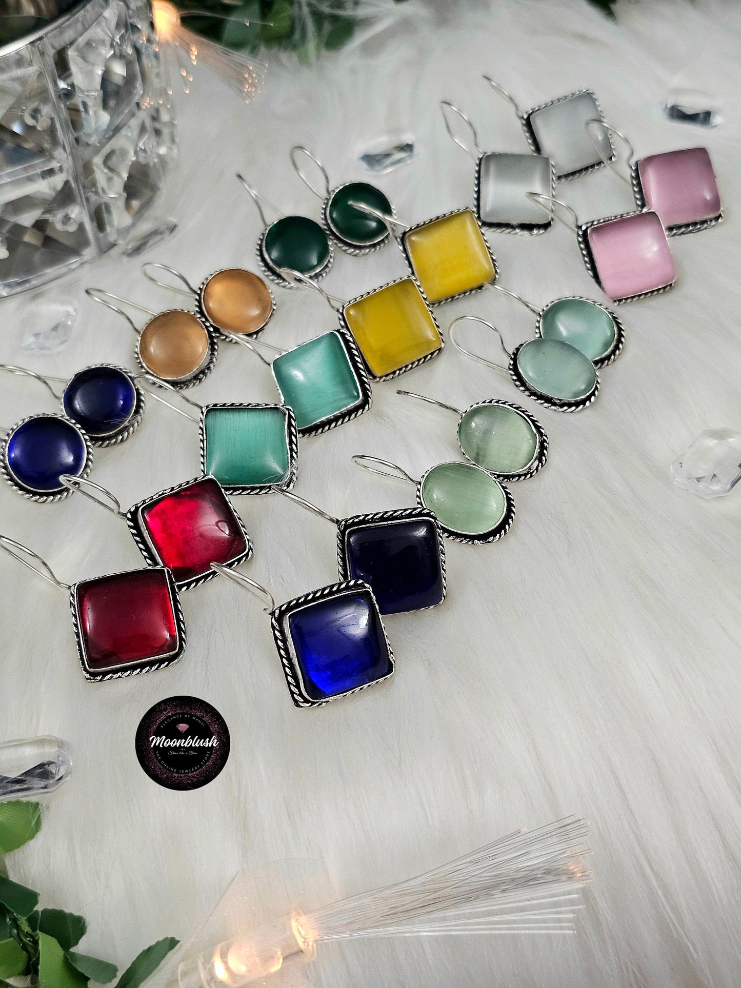 NEW ARRIVALS - Charming Dangly in Silver Replica with Monalisa Stones - Daily Wear Collection