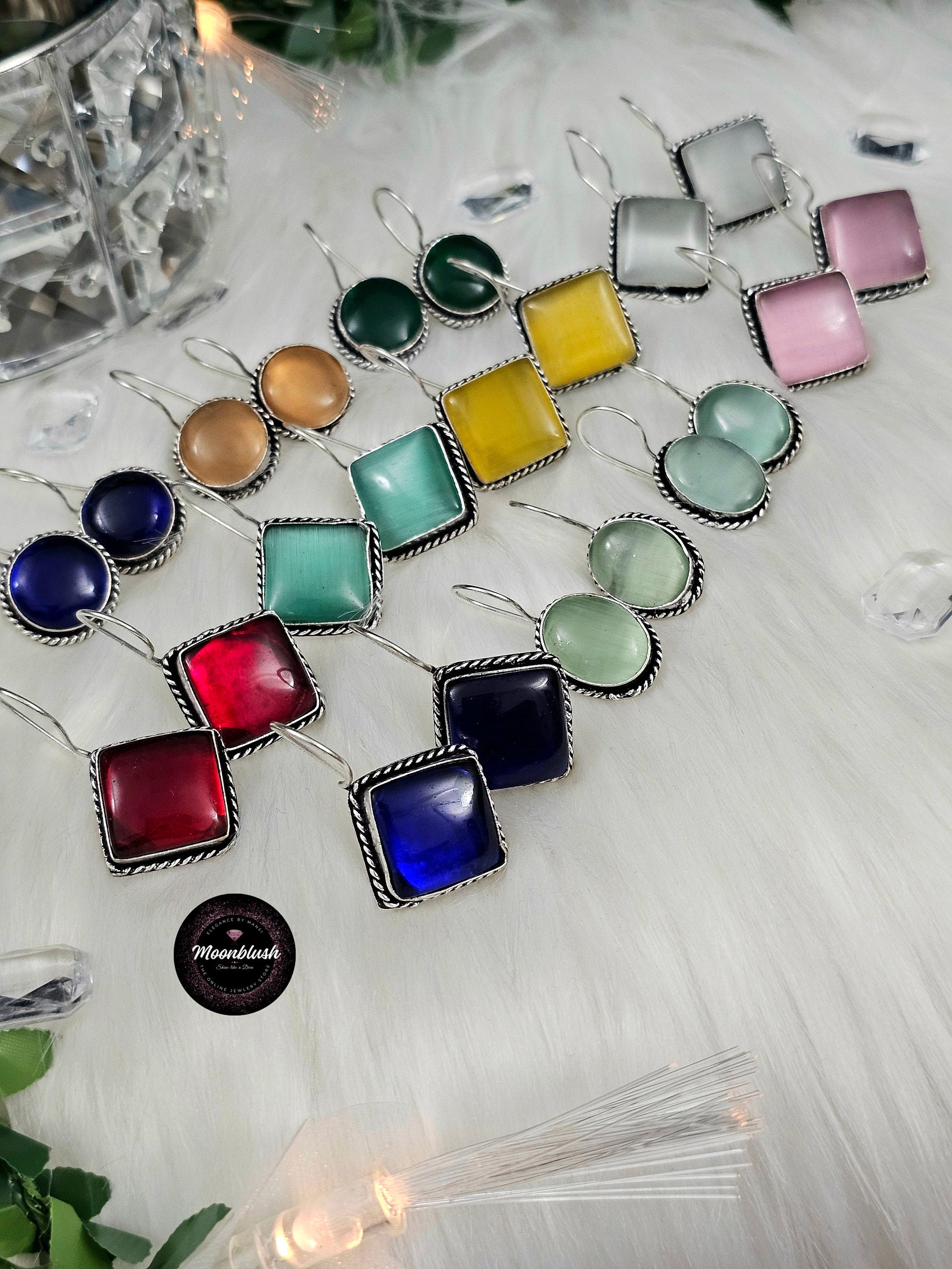 NEW ARRIVALS - Charming Dangly in Silver Replica with Monalisa Stones - Daily Wear Collection