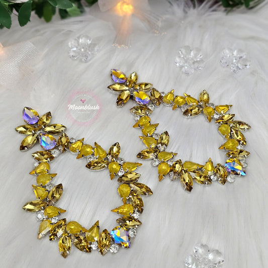 Shoulder Duster Korean Earrings: Yellow Crystal Flower Earrings