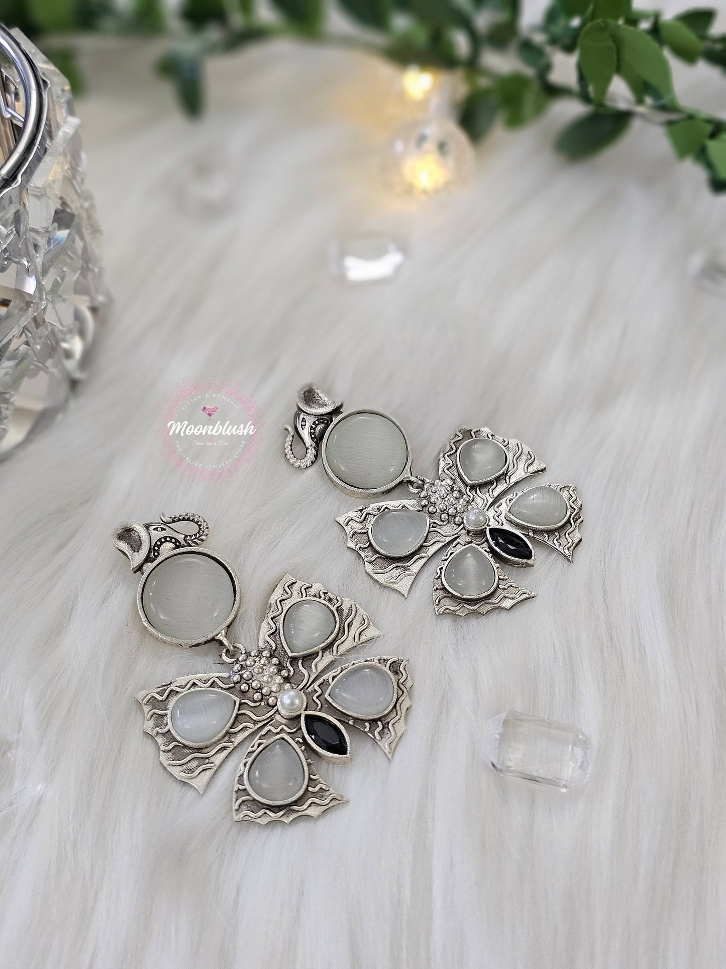 Silver Replica Butterfly Elephant Pendant with Monalisa Stones