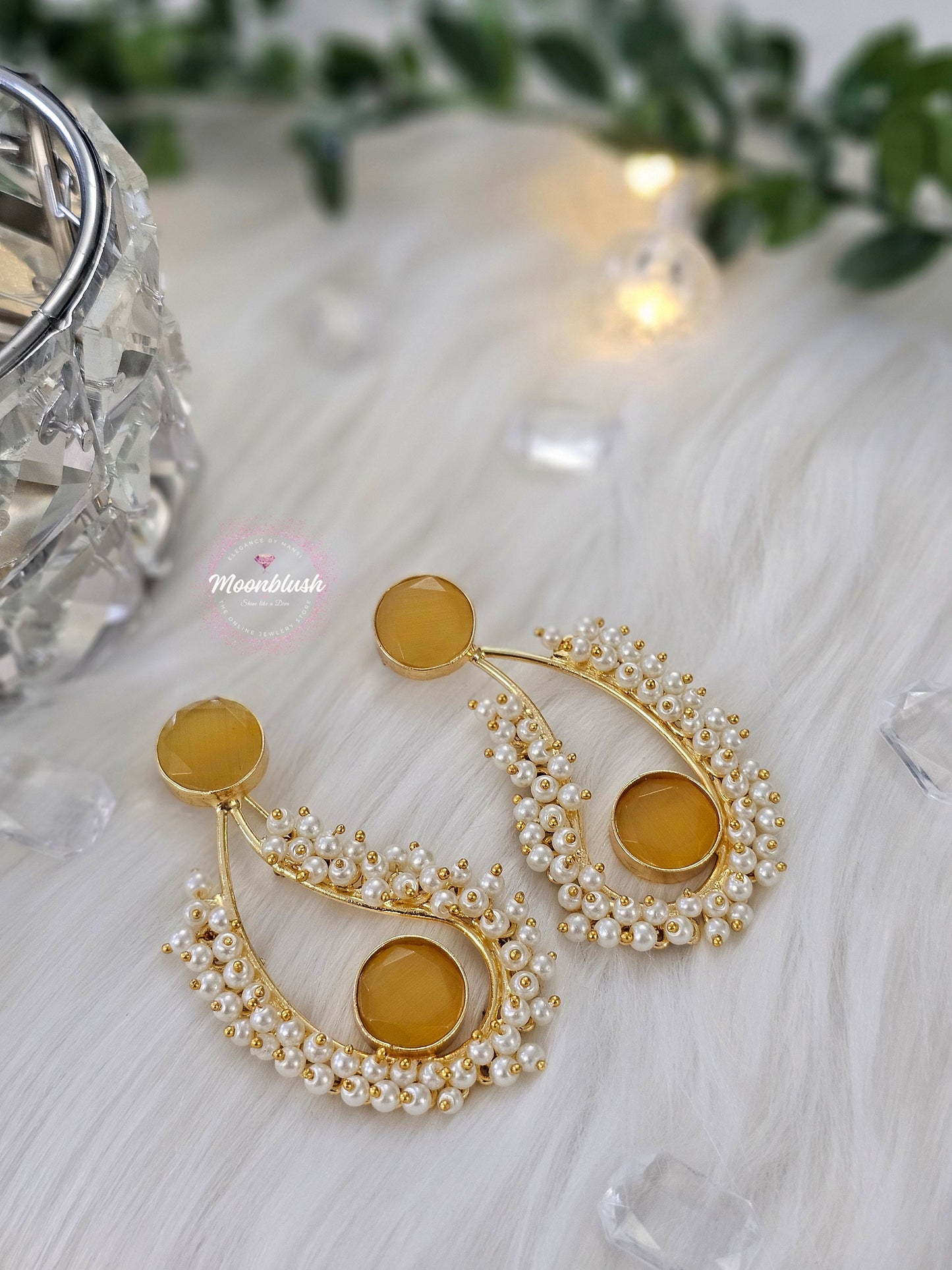 Brass Koiri Earrings with Monalisa Stones