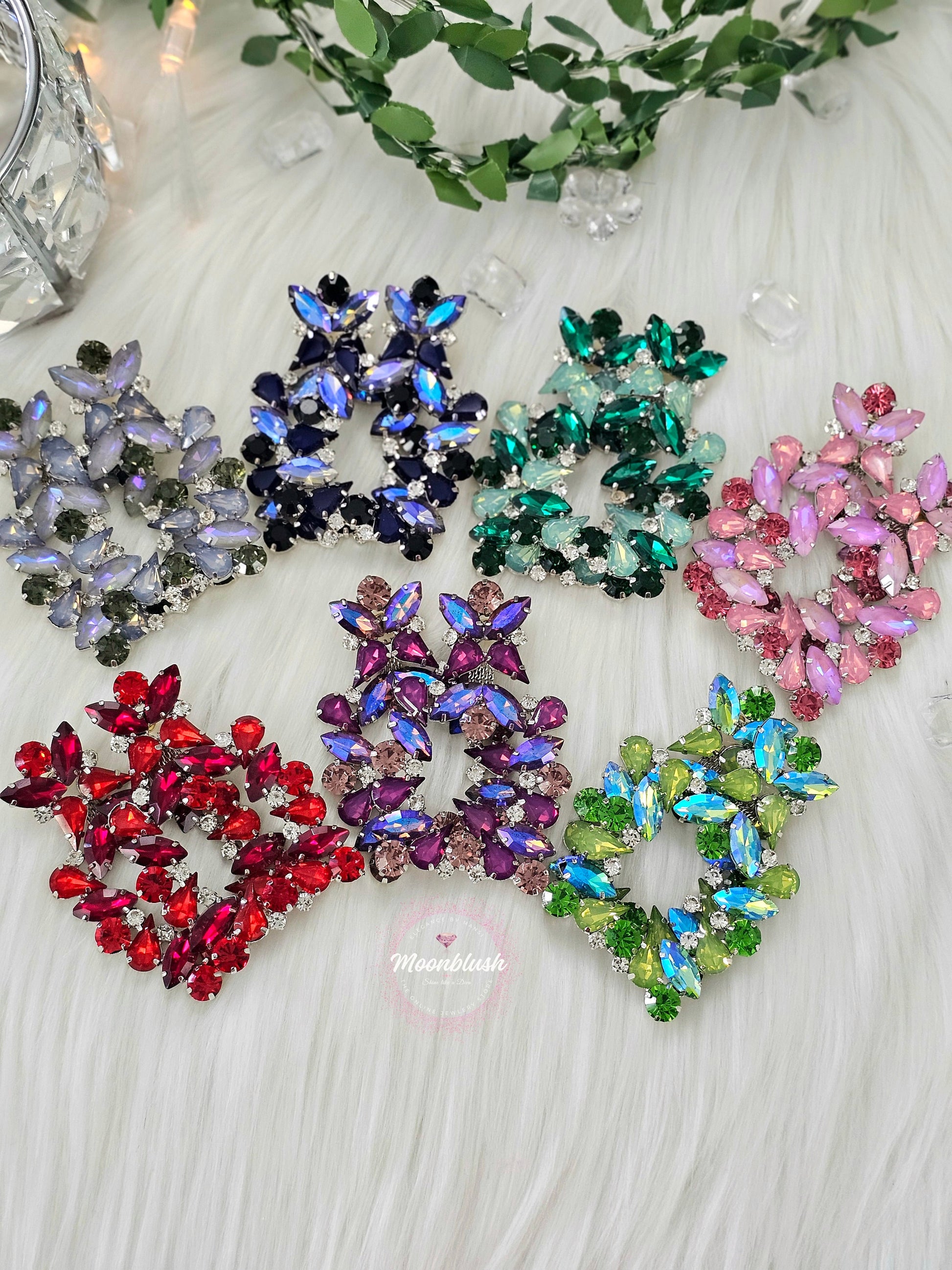 Korean Dangle Earrings – Holographic Green Gemstone