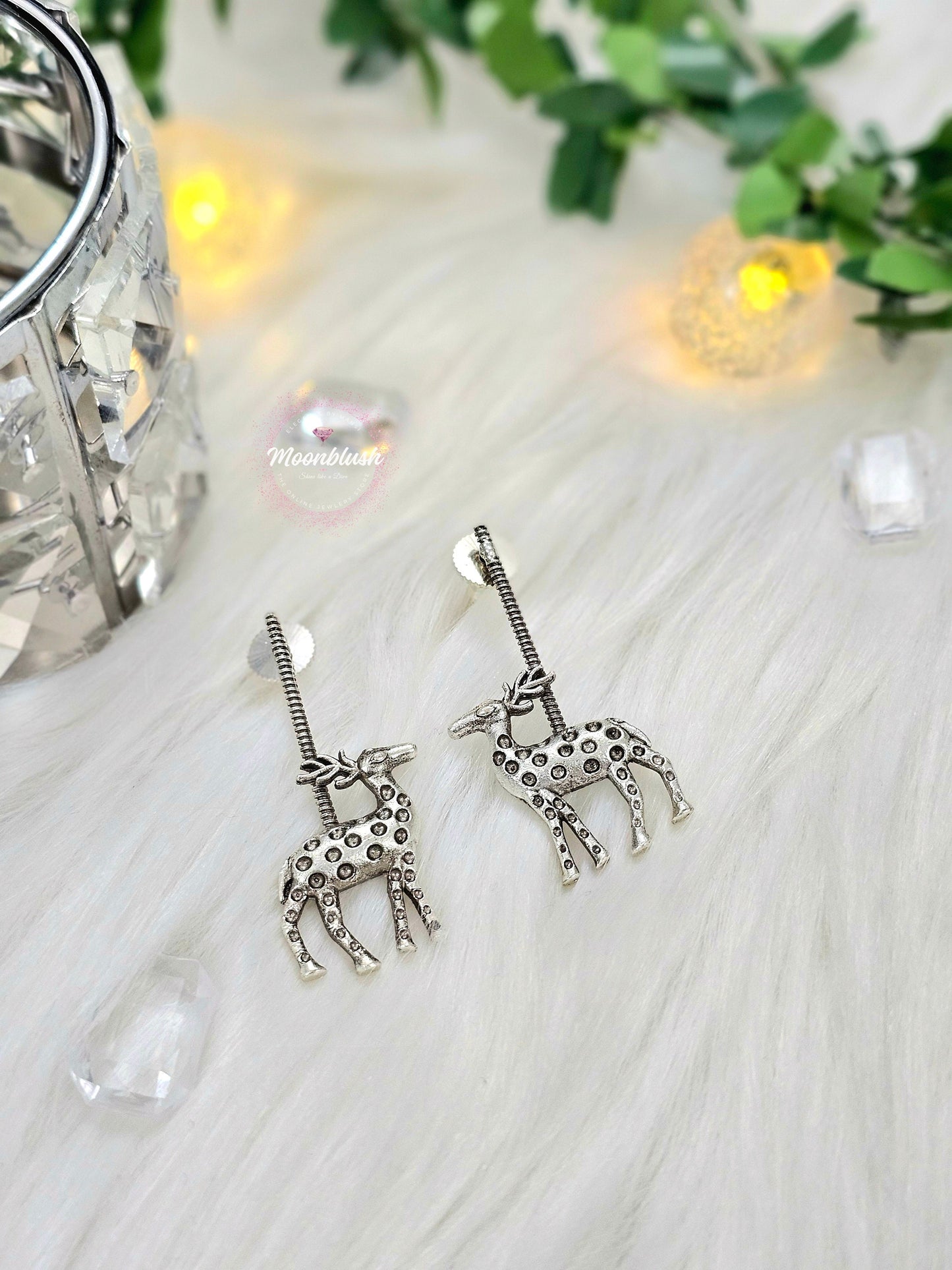 Rein Deer Statement Earrings Gold & Silver in Brass