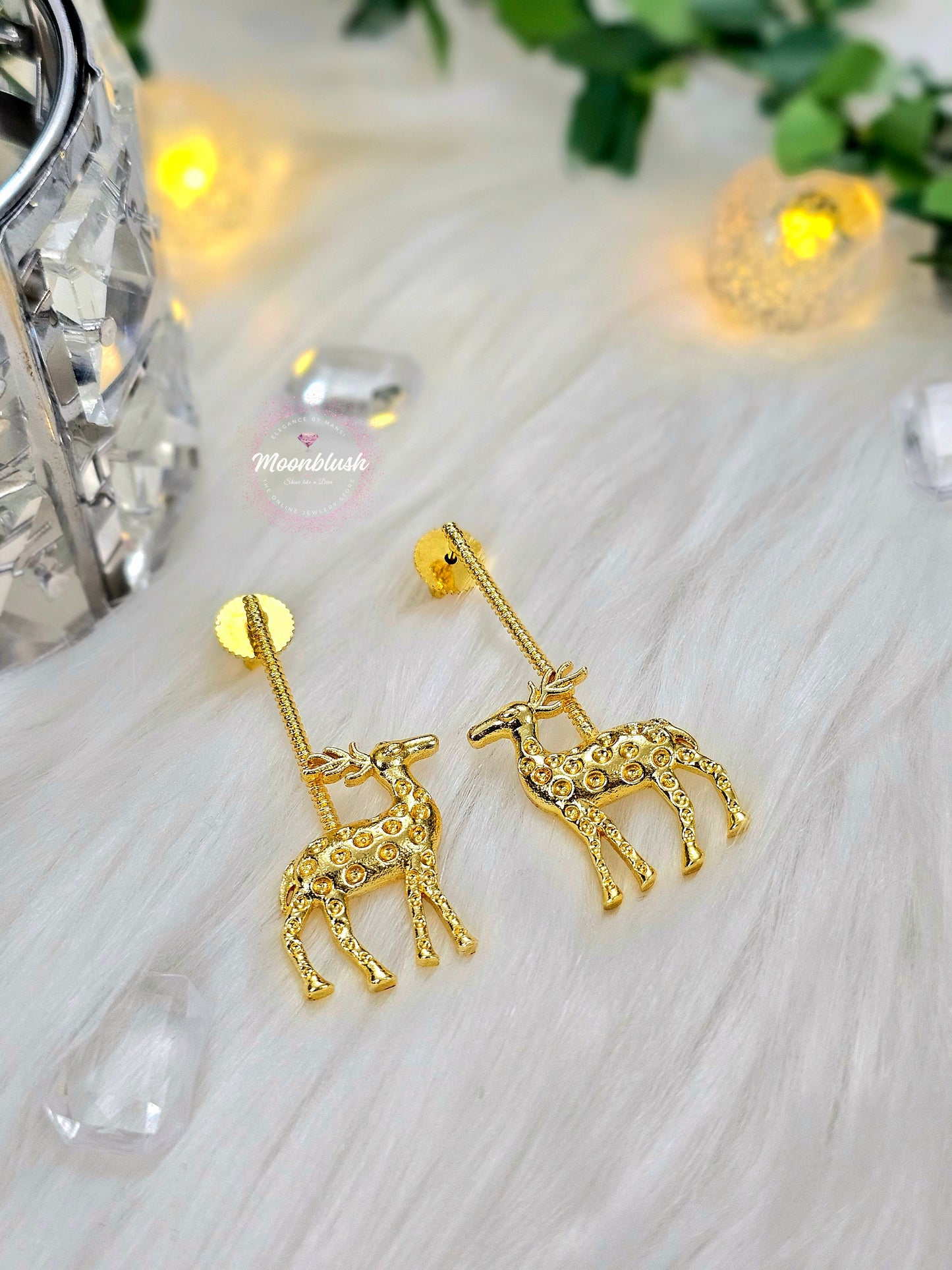 Rein Deer Statement Earrings Gold & Silver in Brass