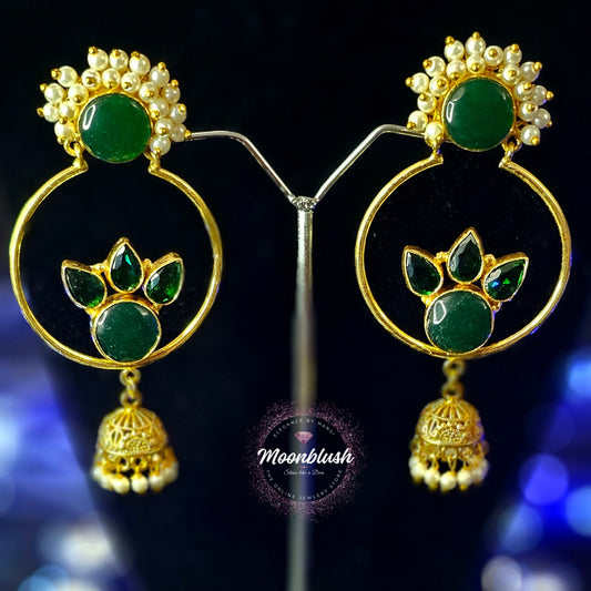 Classy Bali-Jhumki Design in Brass with Monalisa Stones & Pearls