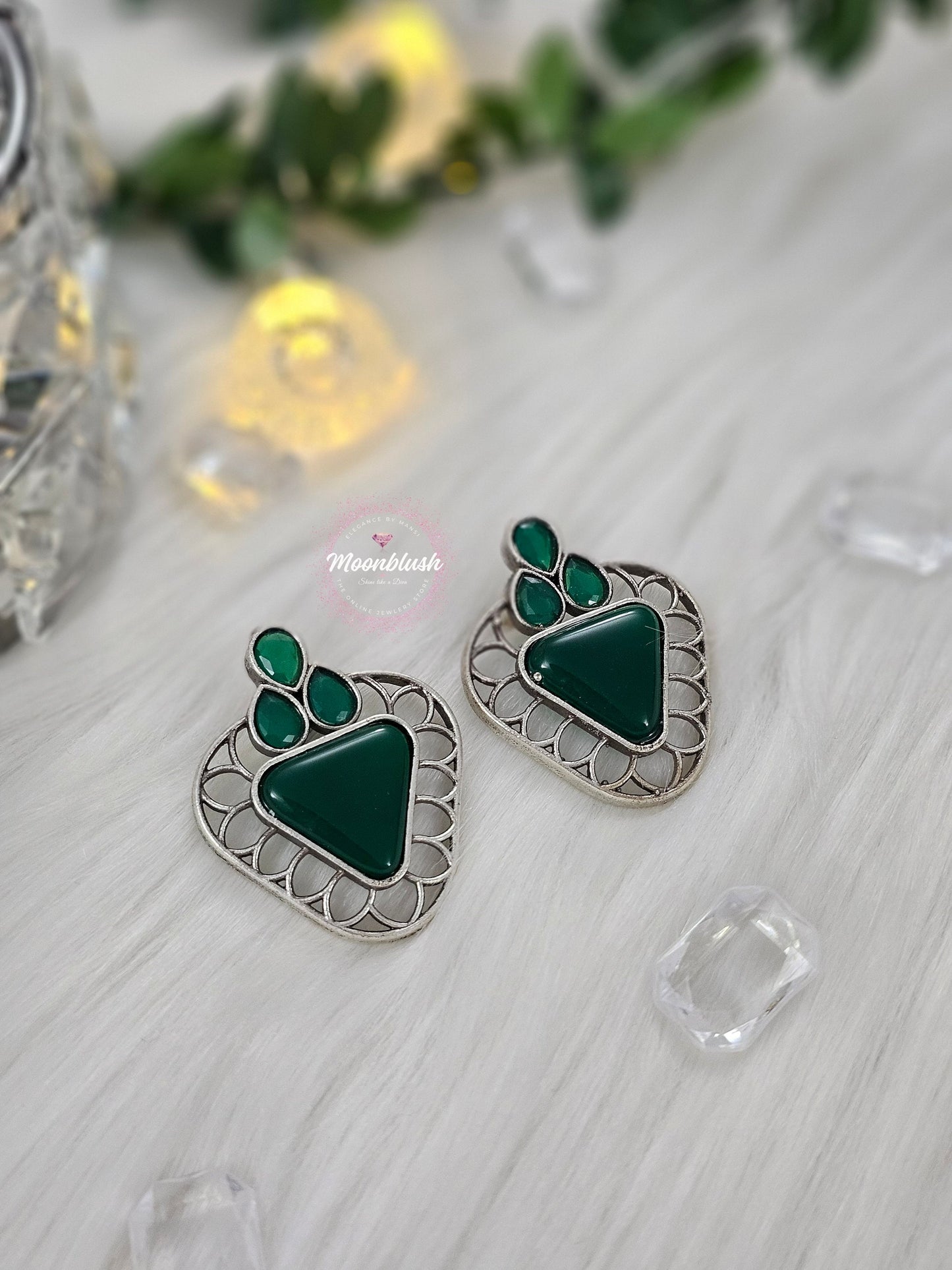 Silver Replica Earrings: Monalisa Stone, Elegant Office Wear