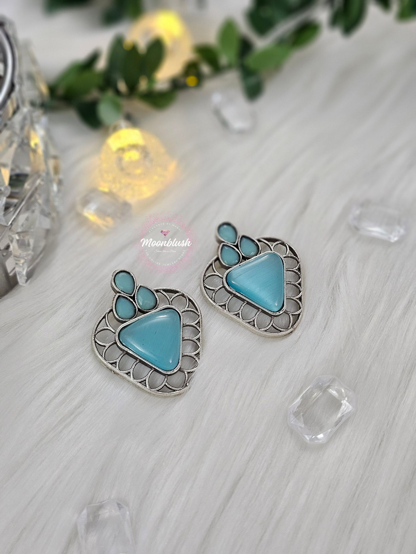 Silver Replica Earrings: Monalisa Stone, Elegant Office Wear
