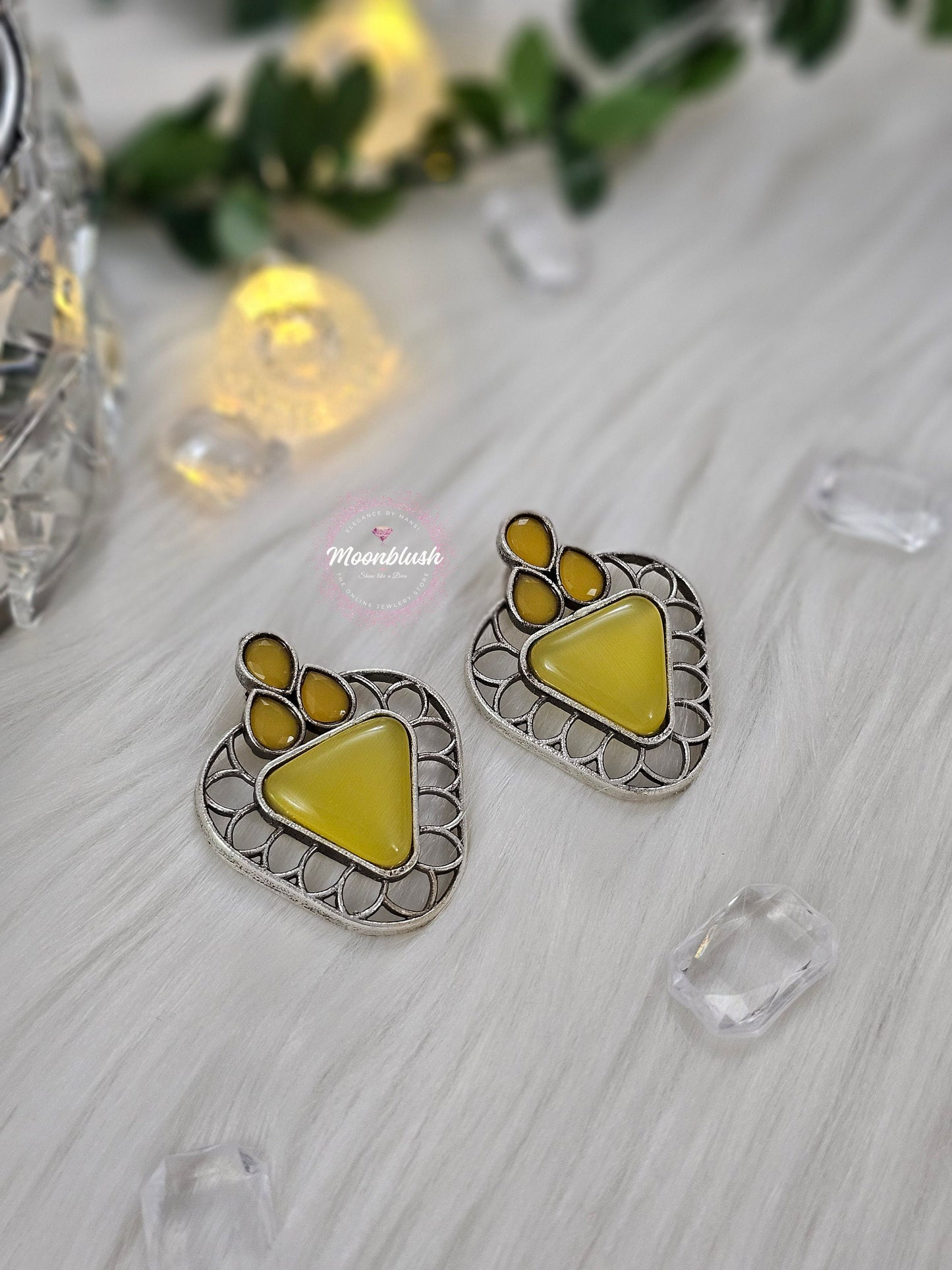 Silver Replica Earrings: Monalisa Stone, Elegant Office Wear