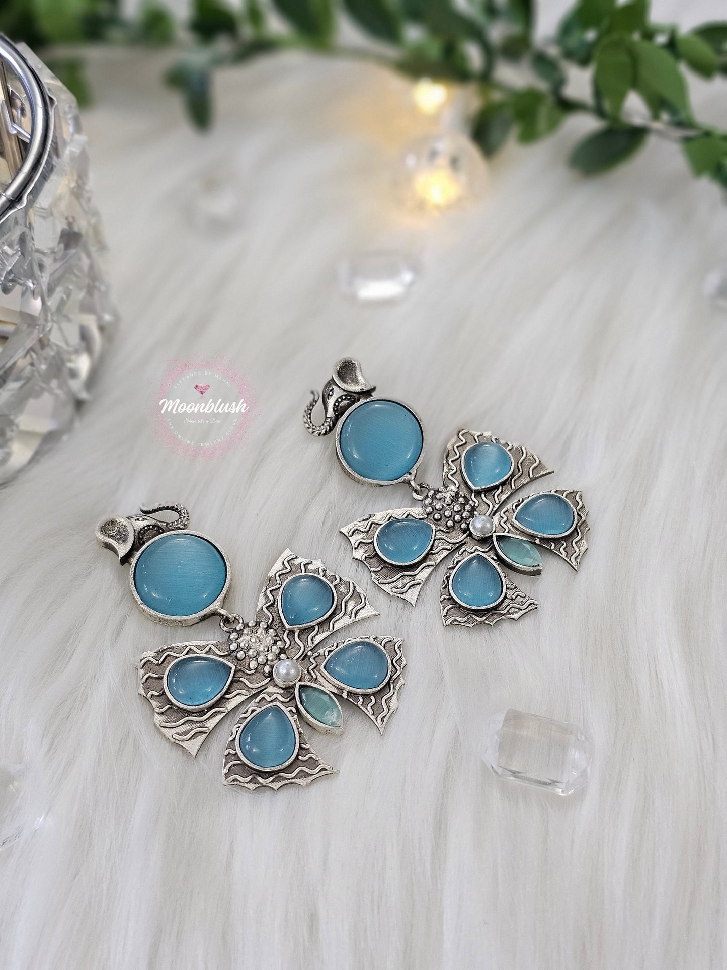 Silver Replica Butterfly Elephant Pendant with Monalisa Stones