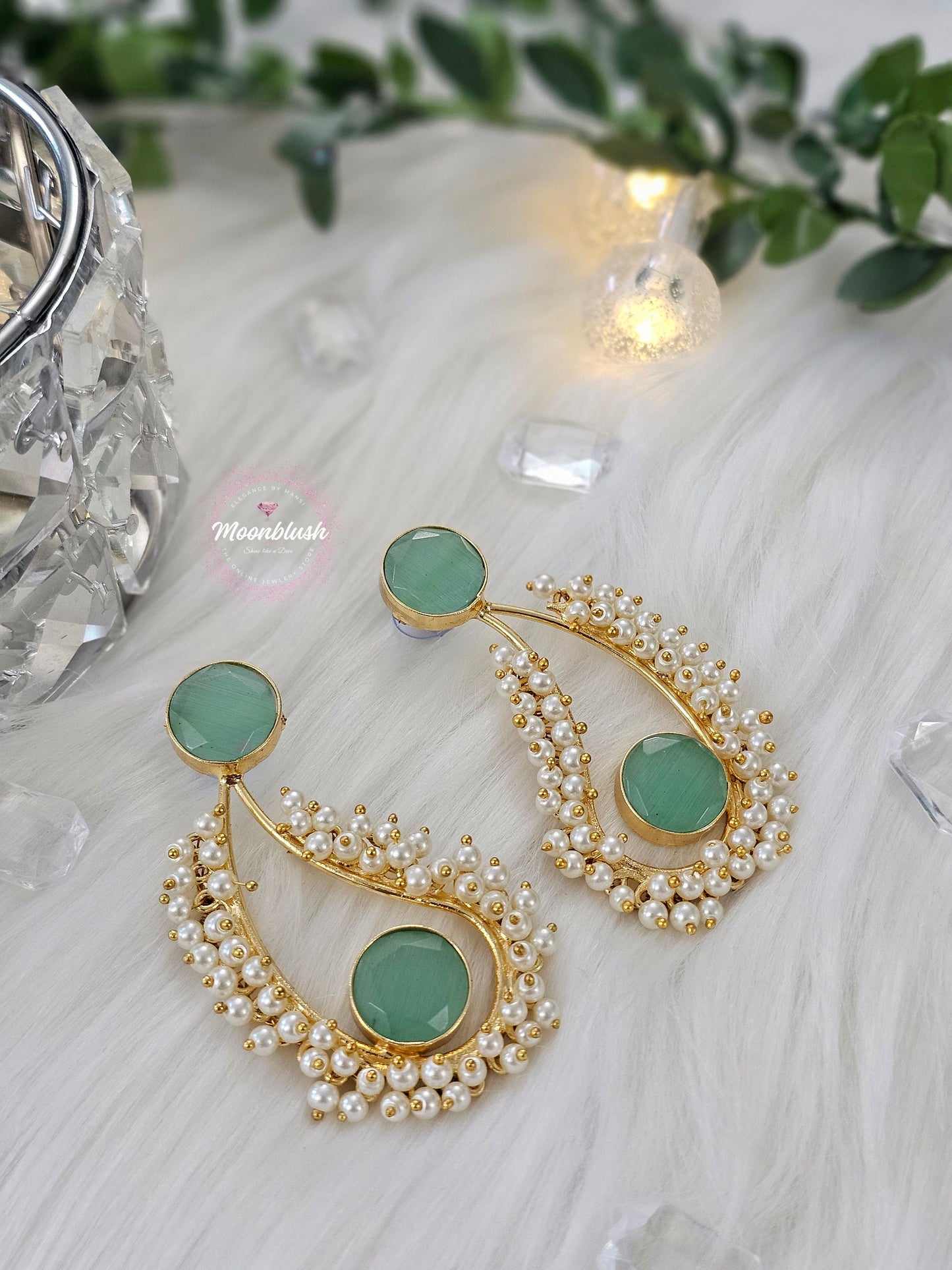 Brass Koiri Earrings with Monalisa Stones