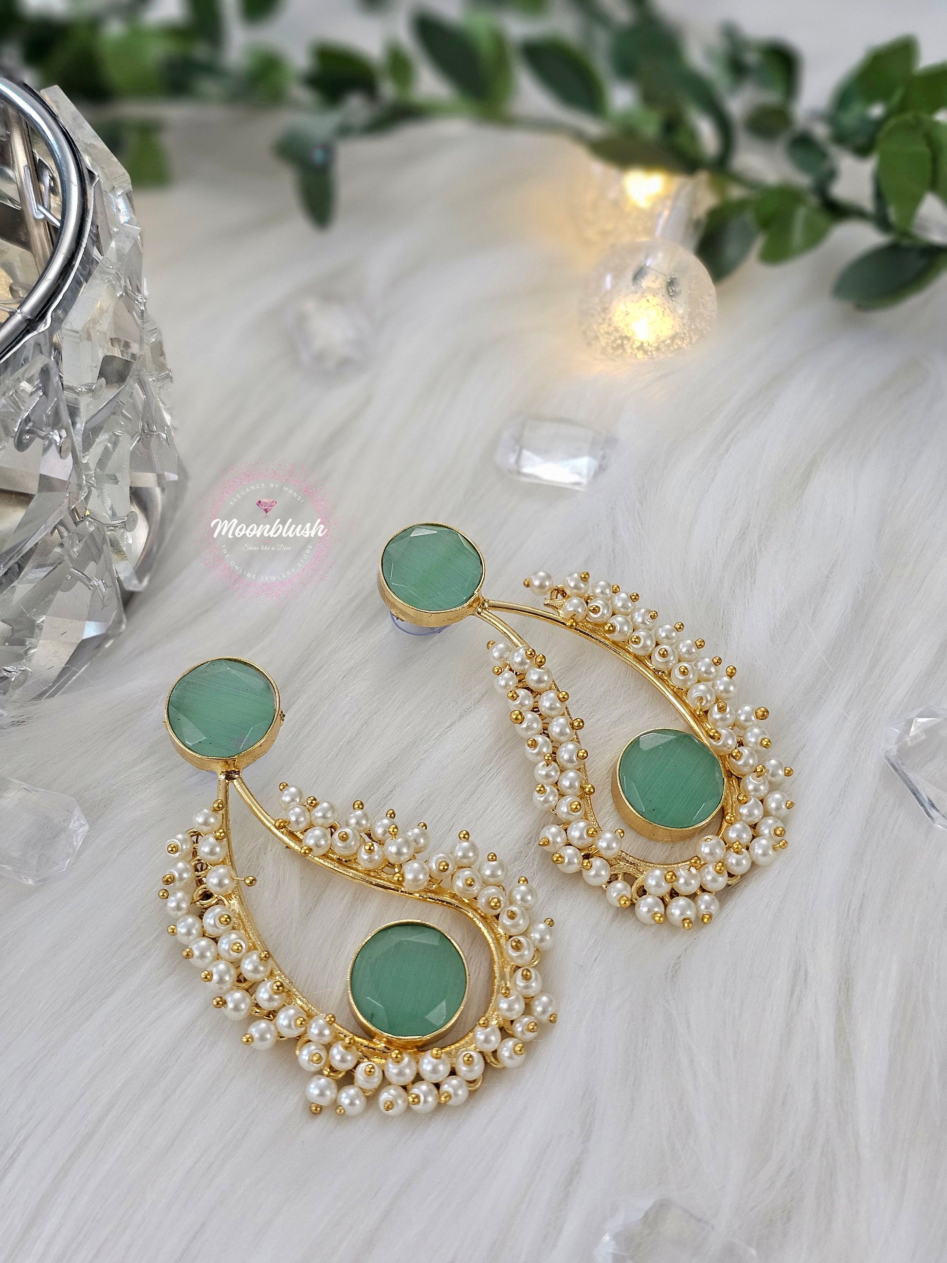 Brass Koiri Earrings with Monalisa Stones