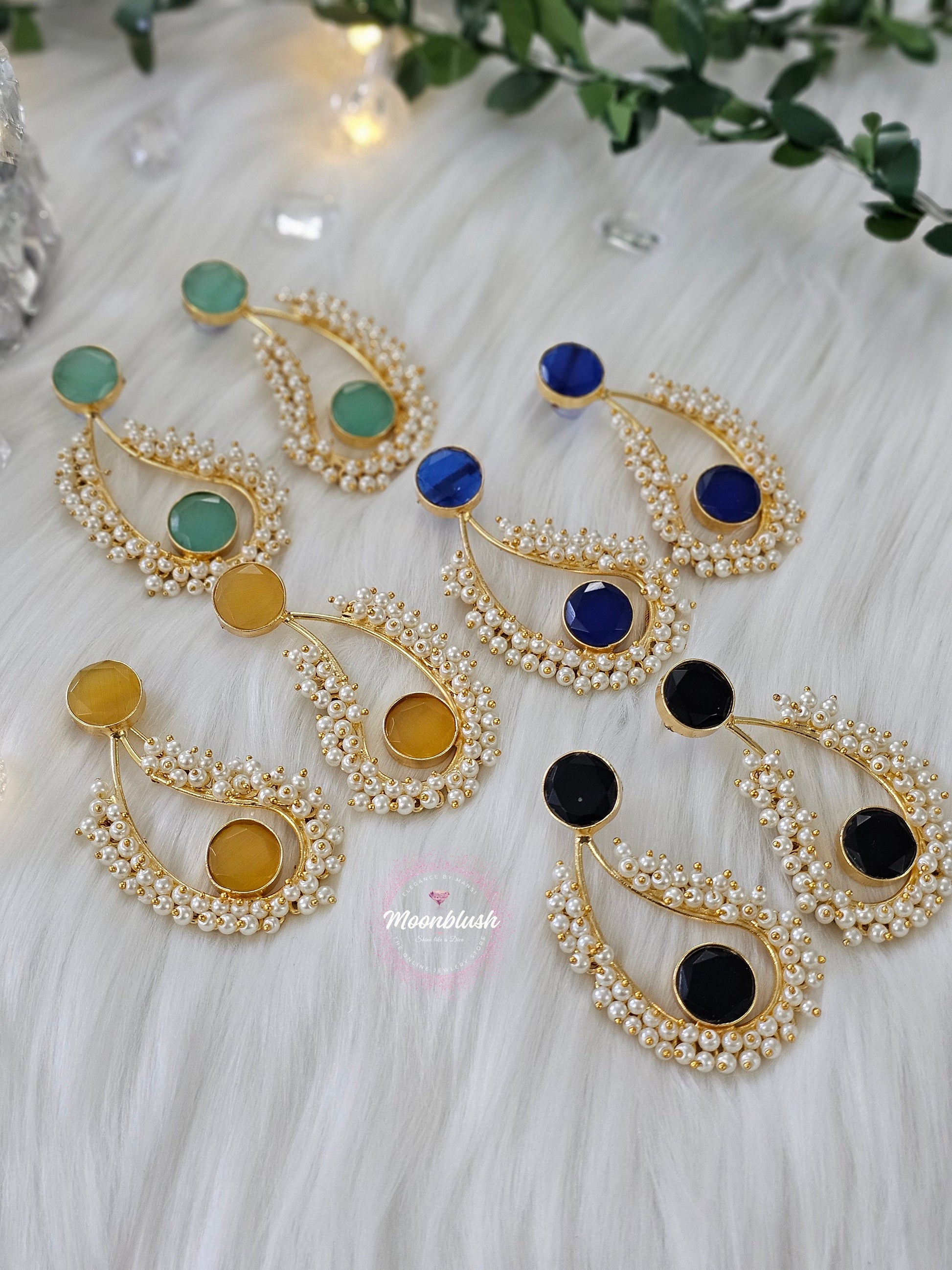 Brass Koiri Earrings with Monalisa Stones