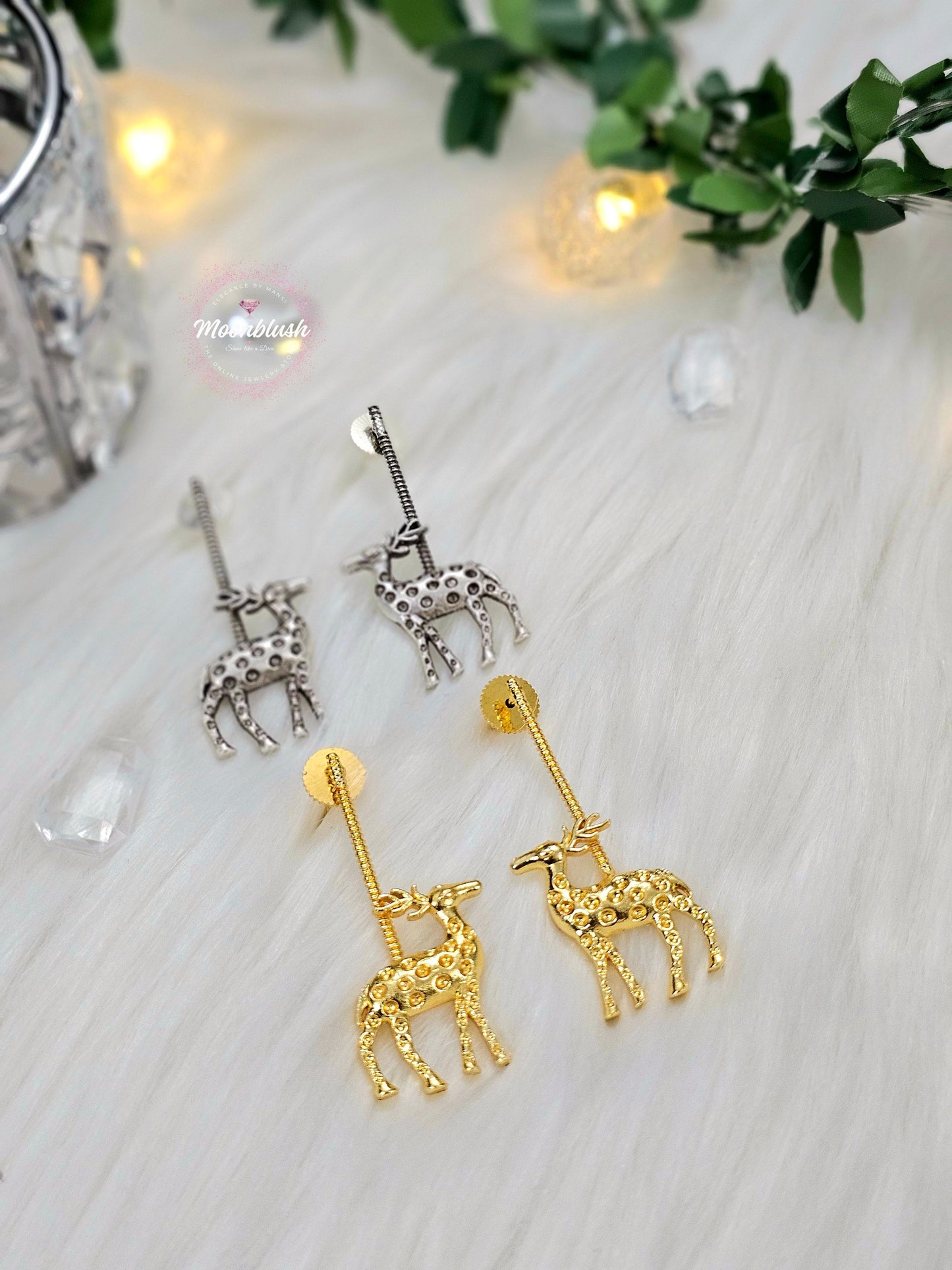 Rein Deer Statement Earrings Gold & Silver in Brass