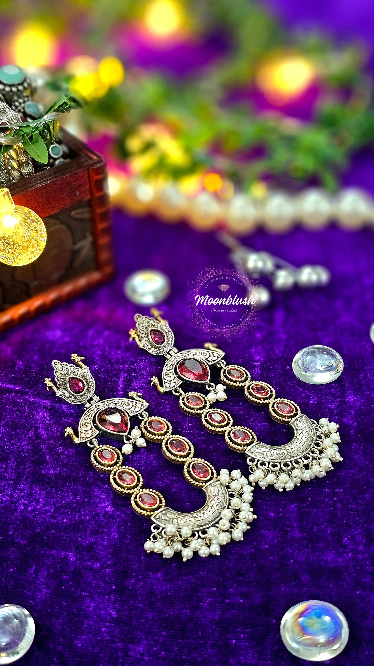 Two-Tone Silver Replica Earrings: Monalisa & AD Stones