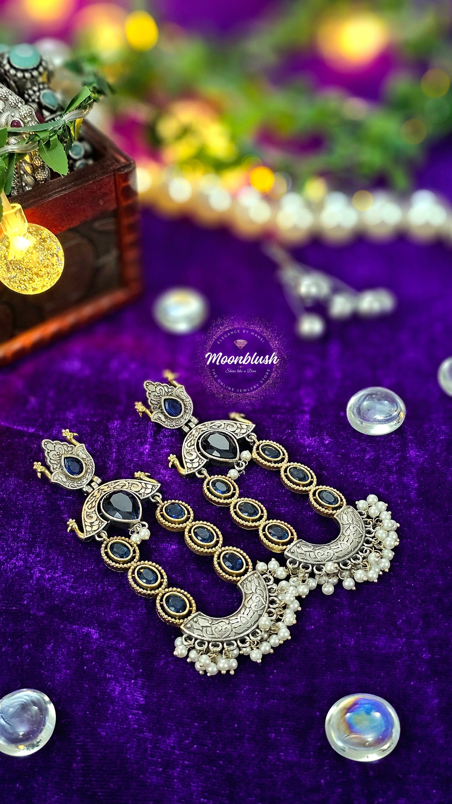 Two-Tone Silver Replica Earrings: Monalisa & AD Stones