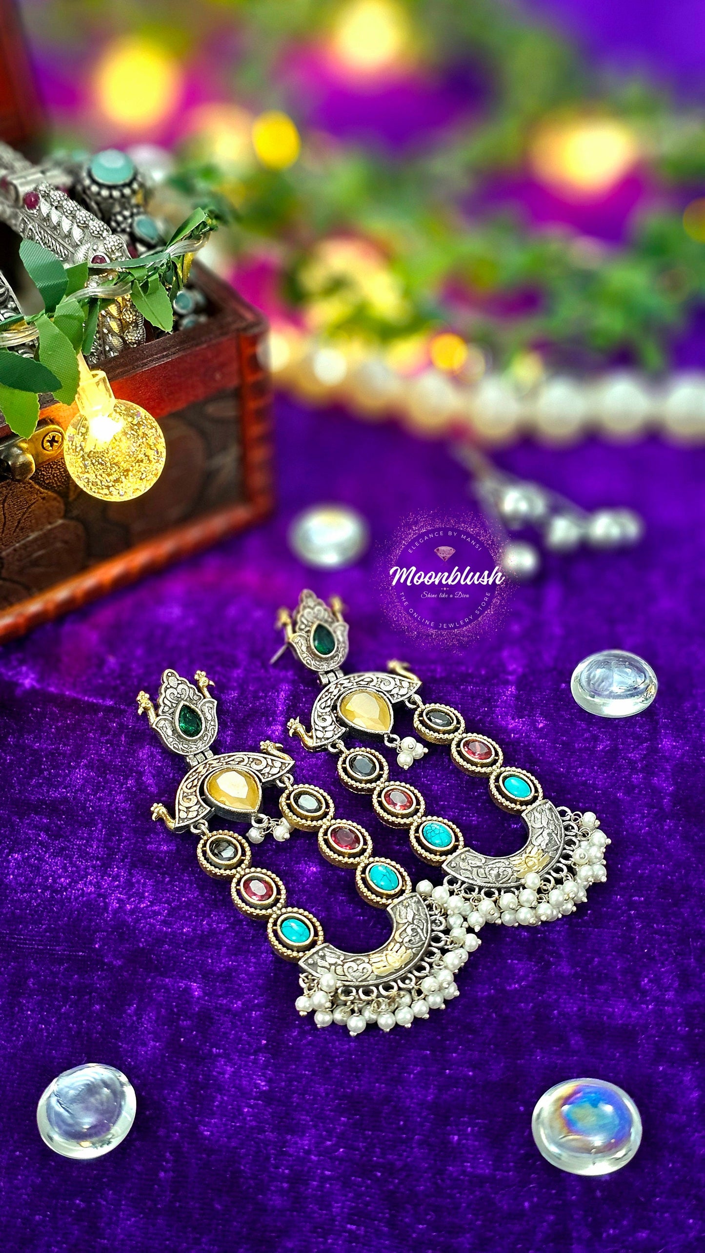 Two-Tone Silver Replica Earrings: Monalisa & AD Stones