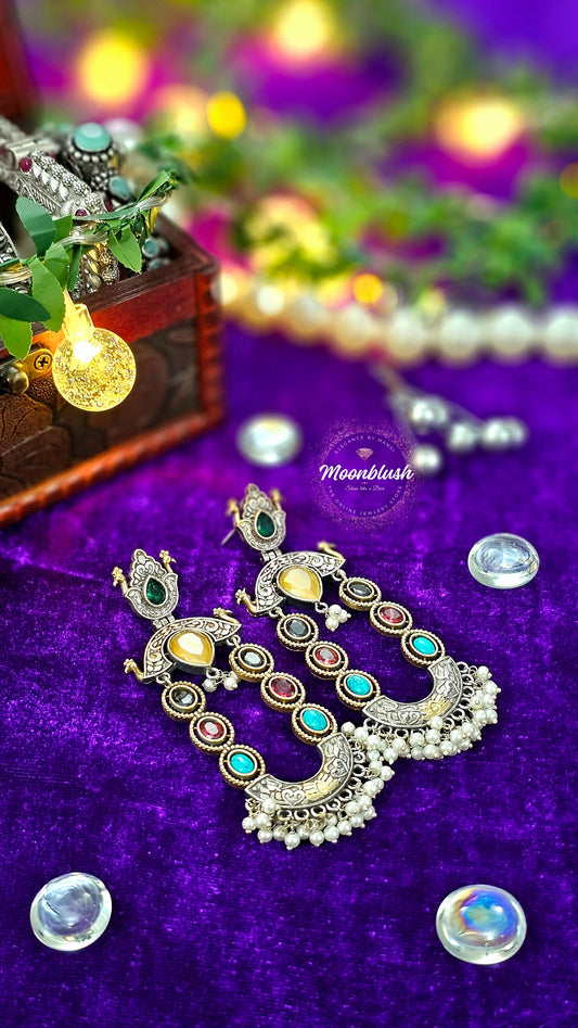 Two-Tone Silver Replica Earrings: Monalisa & AD Stones