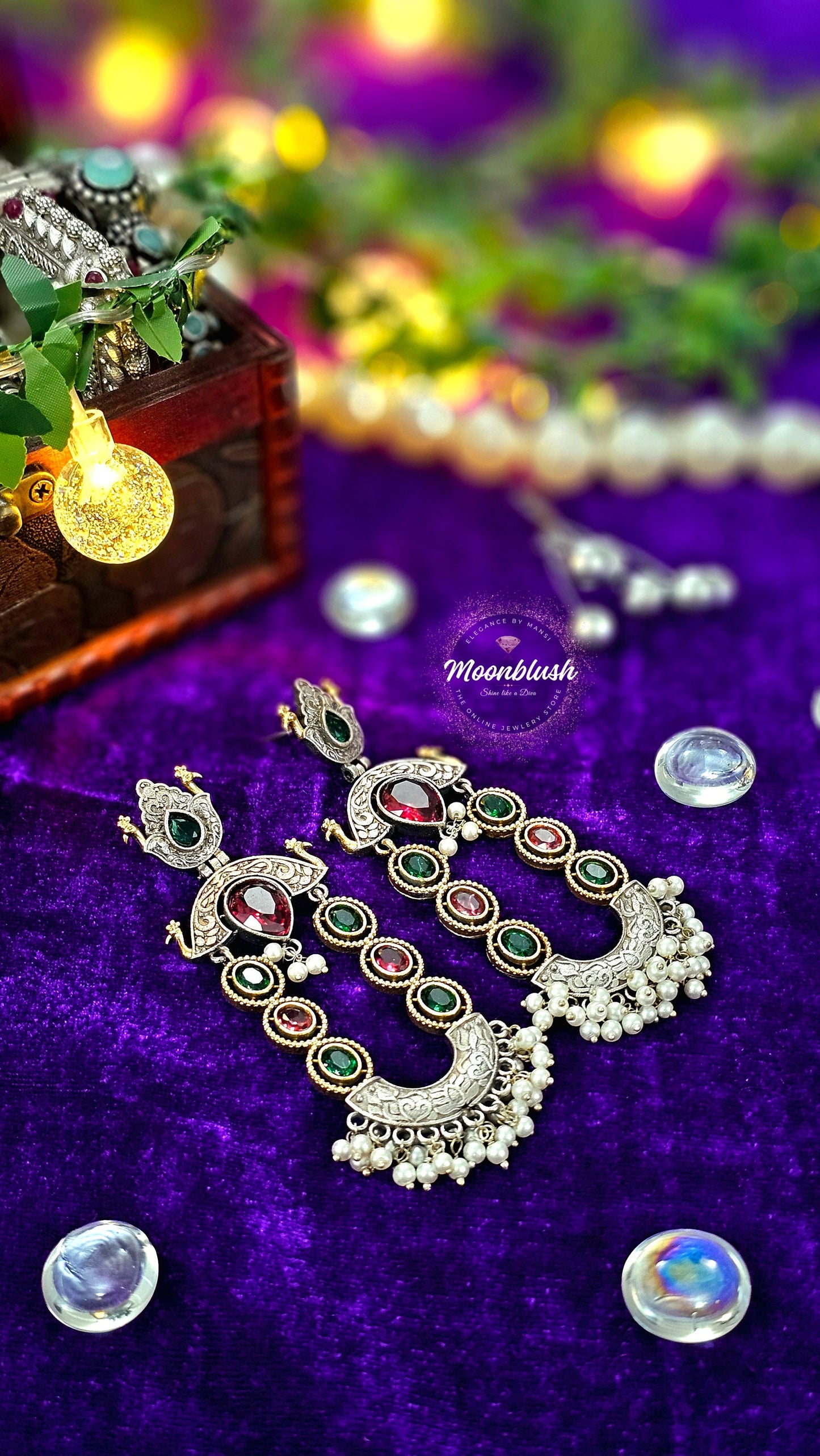 Two-Tone Silver Replica Earrings: Monalisa & AD Stones
