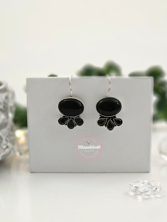 Oval Silver Replica Dangly Earrings with AD & Monalisa Stones