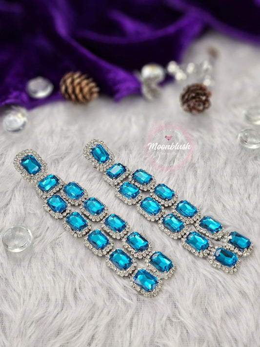 Shoulder Duster Korean Earrings: Turquoise Rhinestone Drop Earrings