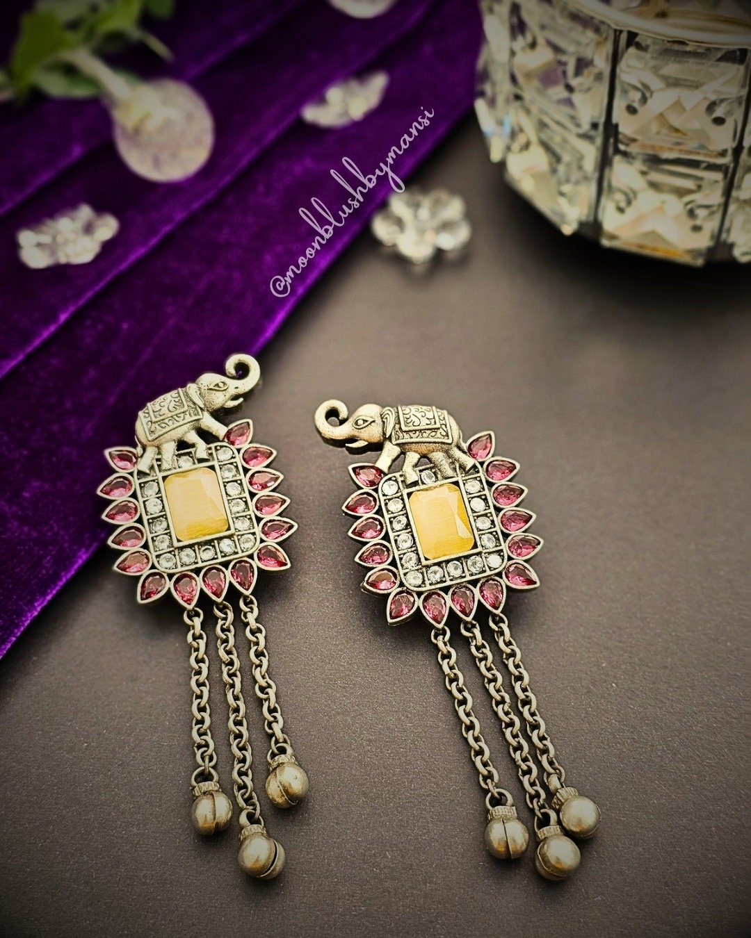Elephant Design Silver Replica Earrings with AD stones