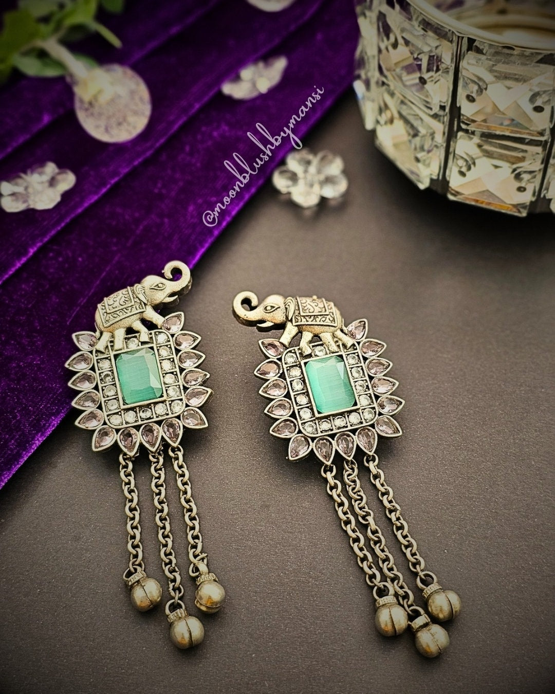 Elephant Design Silver Replica Earrings with AD stones