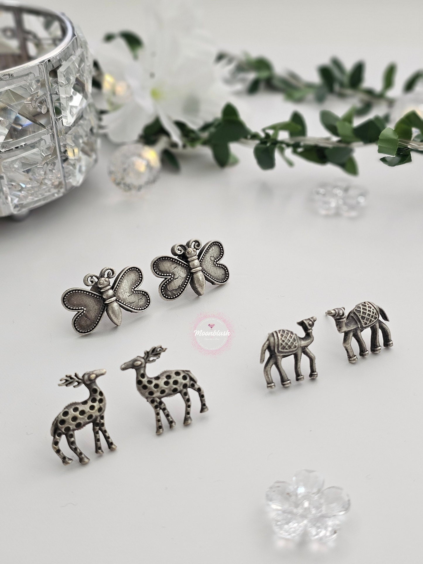 Handmade Brass Animal Stud Earrings: Silver Replica Design