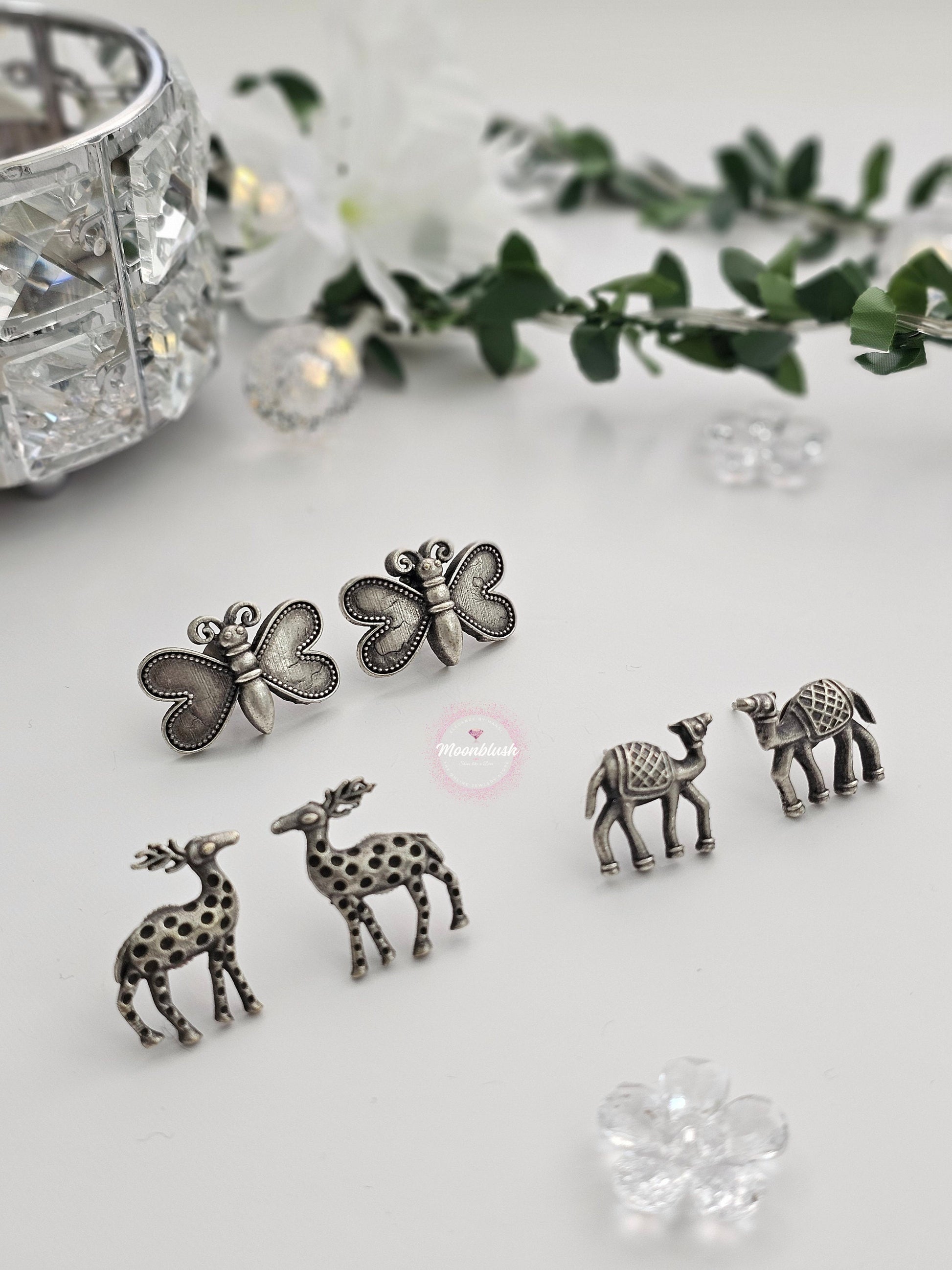 Handmade Brass Animal Stud Earrings: Silver Replica Design