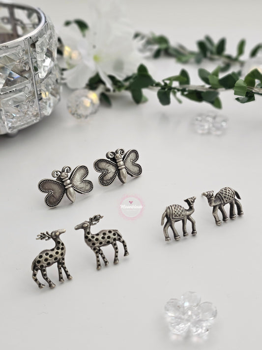 Handmade Brass Animal Stud Earrings: Silver Replica Design