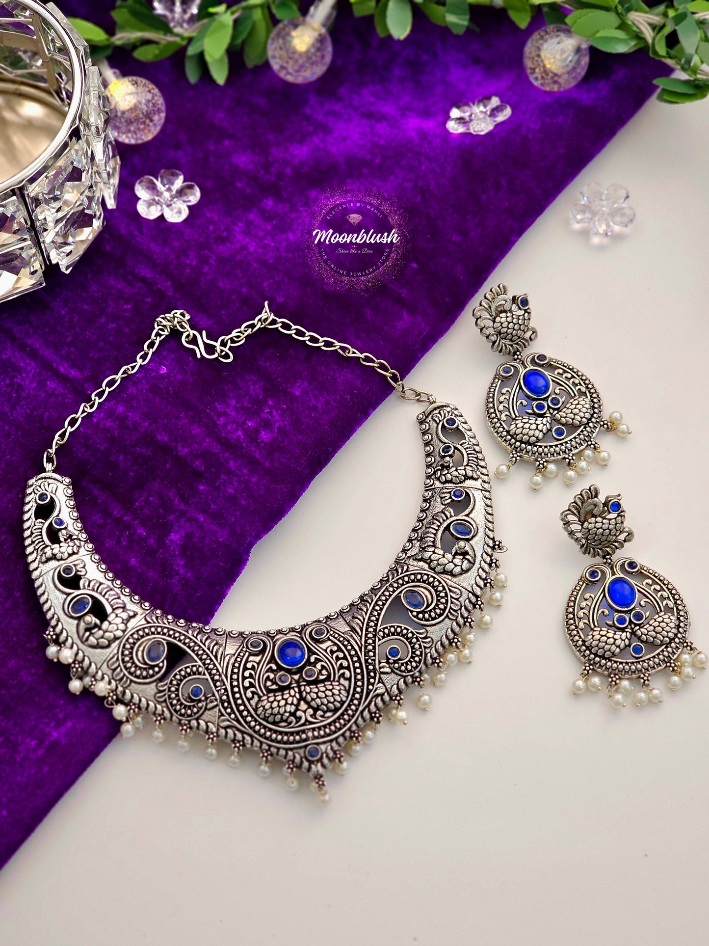 Handmade Antique Style Choker: Engraved German Silver, Monalisa Stone