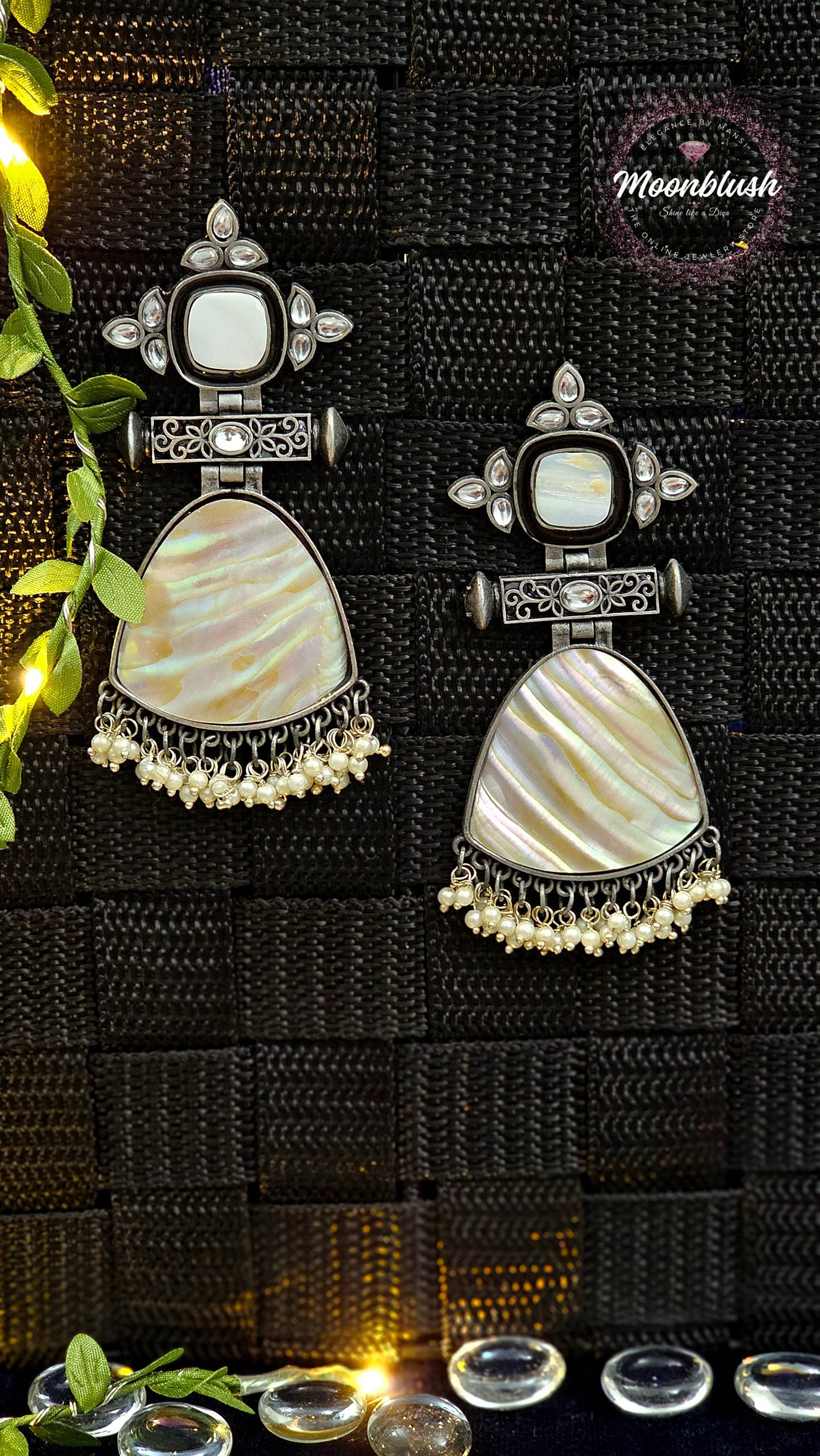 Oxidized Earrings: Translucent Glass & Pearl Dangle Earrings