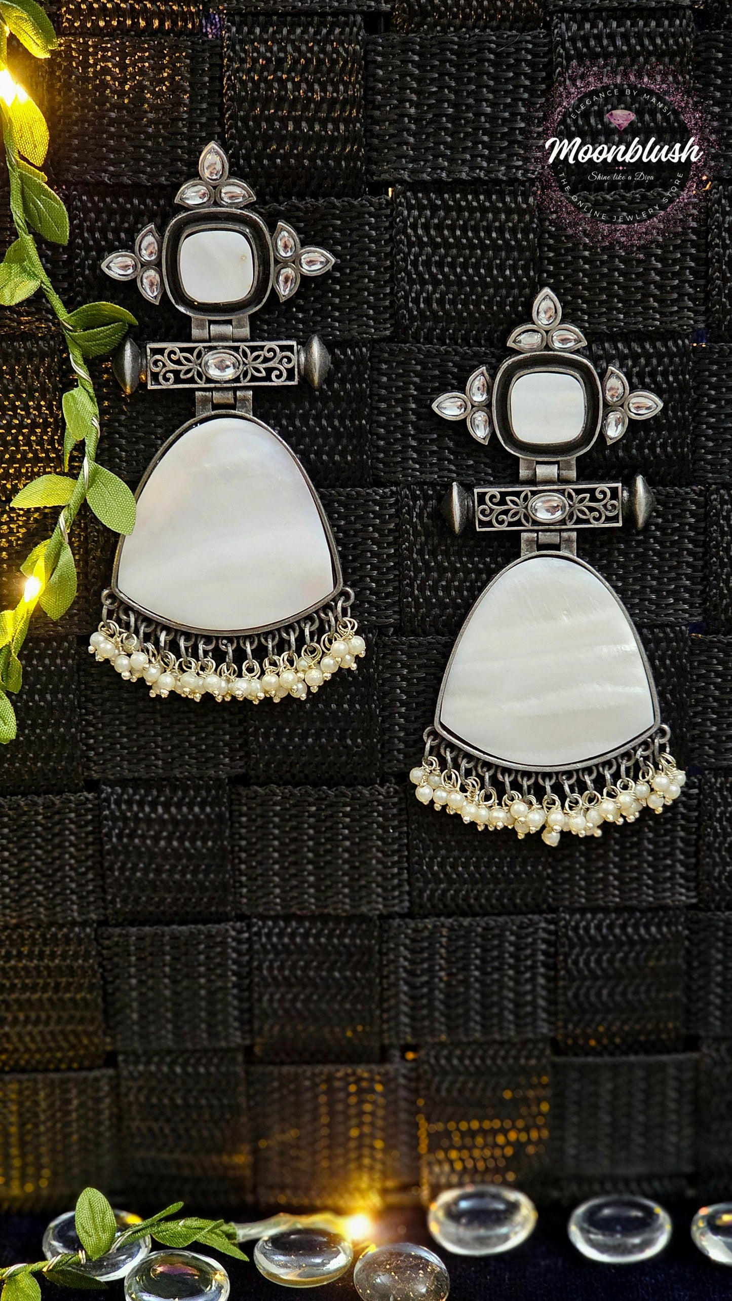 Oxidized Earrings: Translucent Glass & Pearl Dangle Earrings