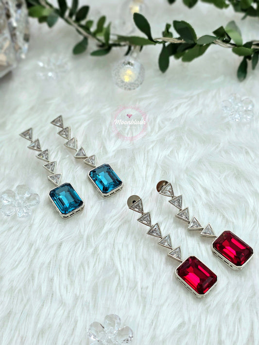 American Diamond Drop Earrings: Geometric Glass Crystal Stones