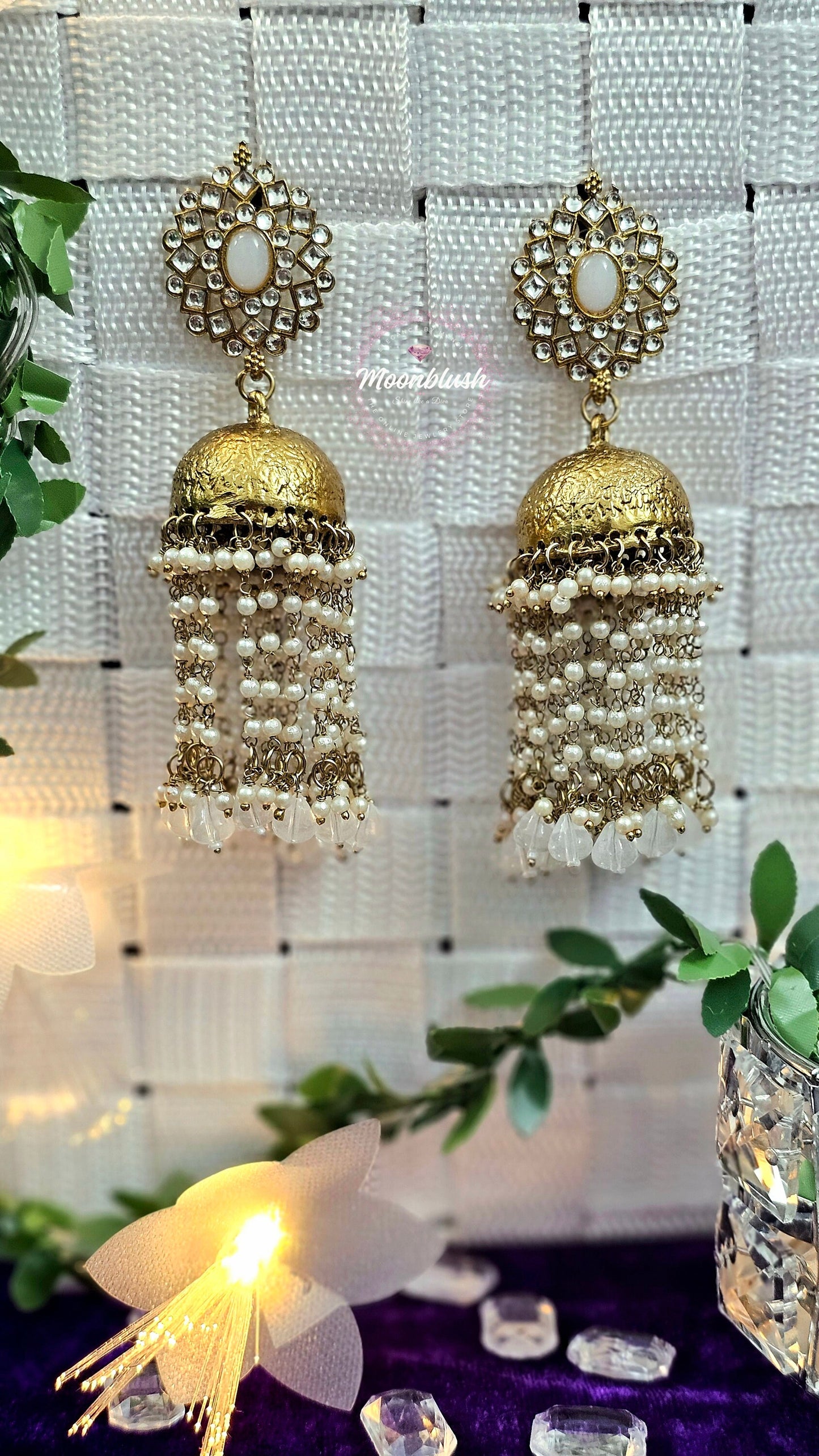 Kundan Jhumka Earrings with Pearl Tassels