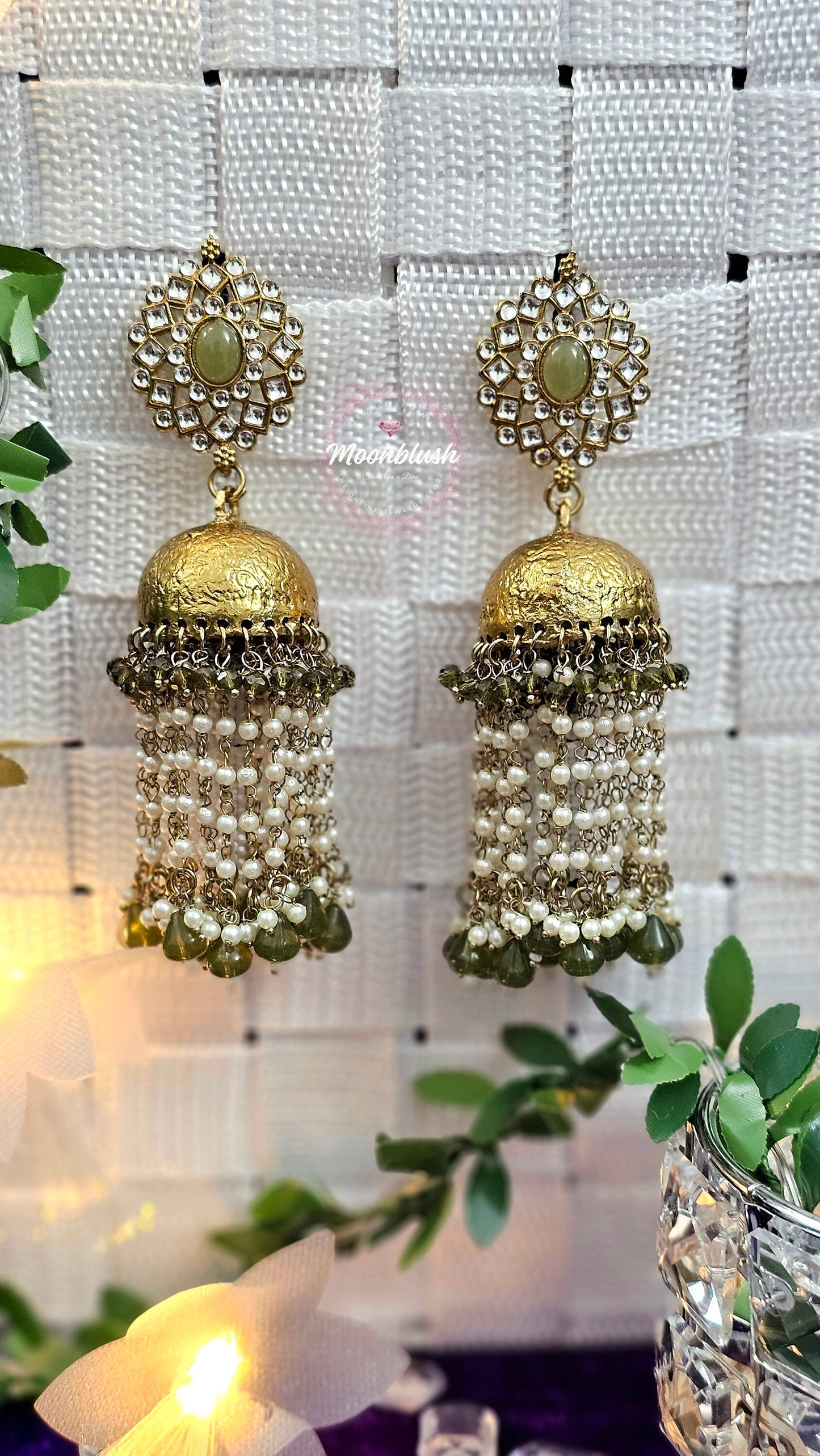 Kundan Jhumka Earrings with Pearl Tassels