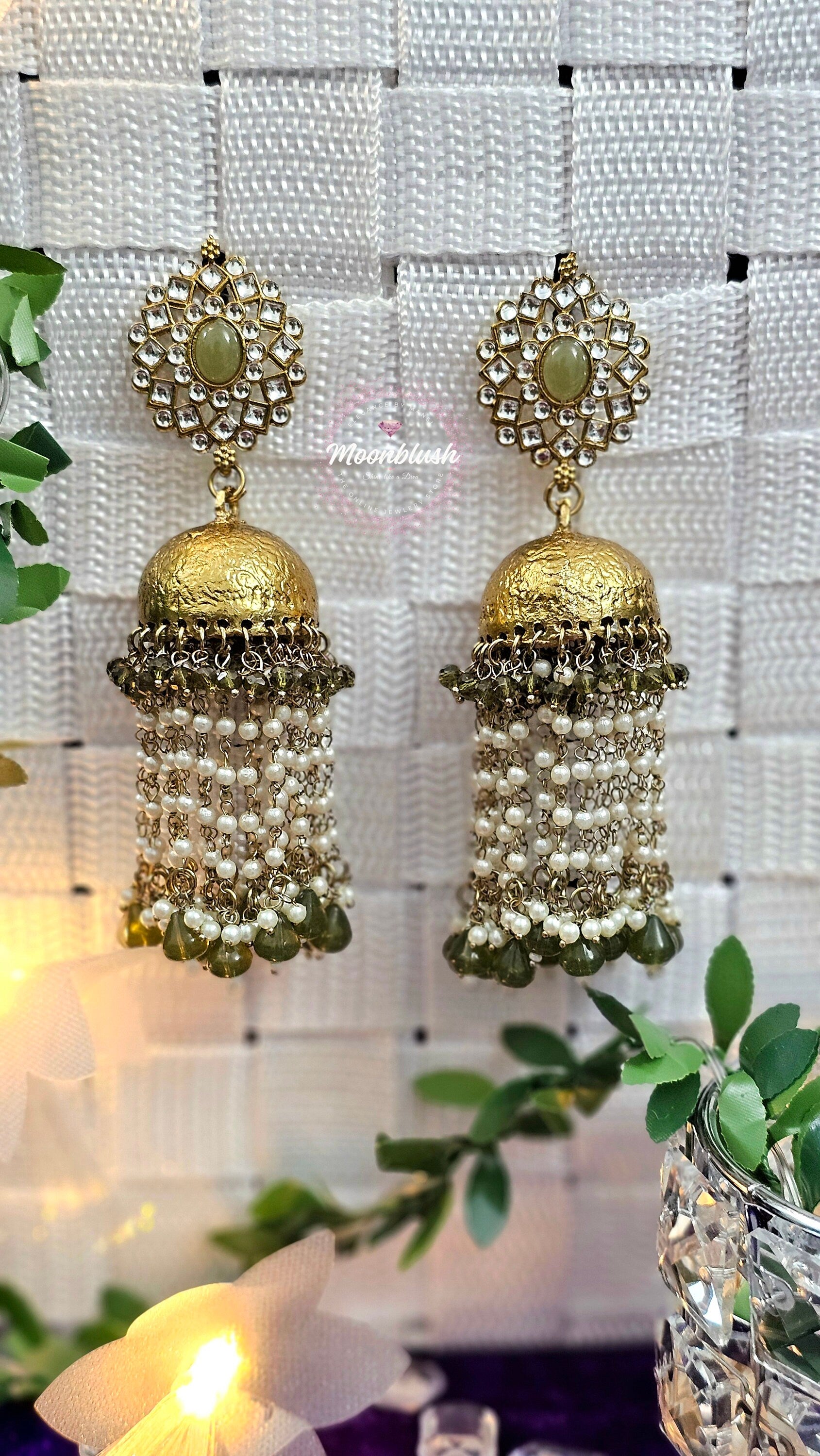 Kundan Jhumka Earrings with Pearl Tassels