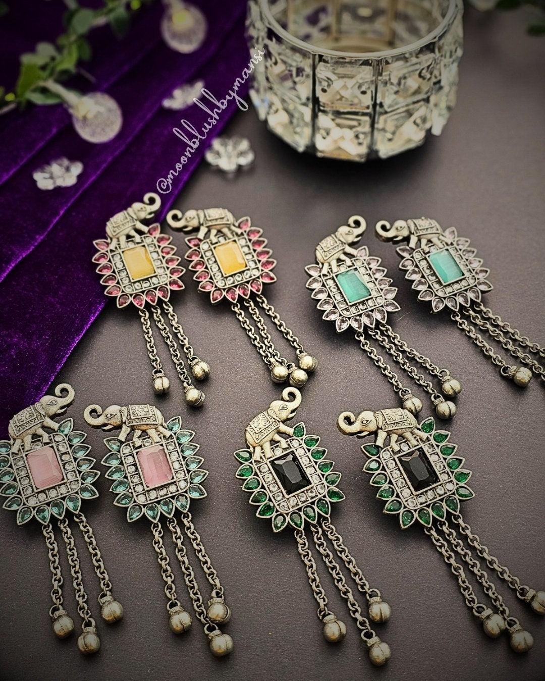 Elephant Design Silver Replica Earrings with AD stones