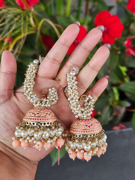 Jhumka Love - Tanzore painting jhumka with mogra pearls and stones
