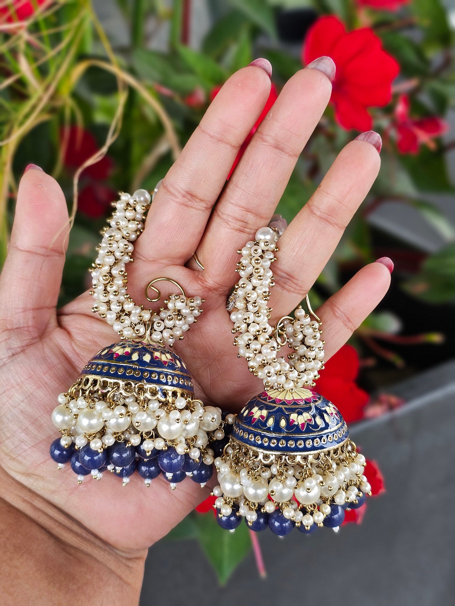 Jhumka Love - Tanzore painting jhumka with mogra pearls and stones